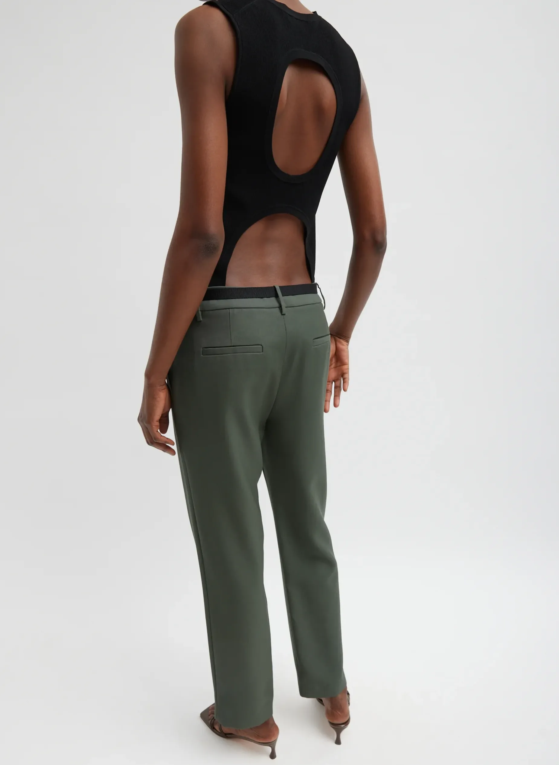 Suits|Pants & Shorts>Tibi Grain De Poudre Lennon Ankle Pant Grey Pine