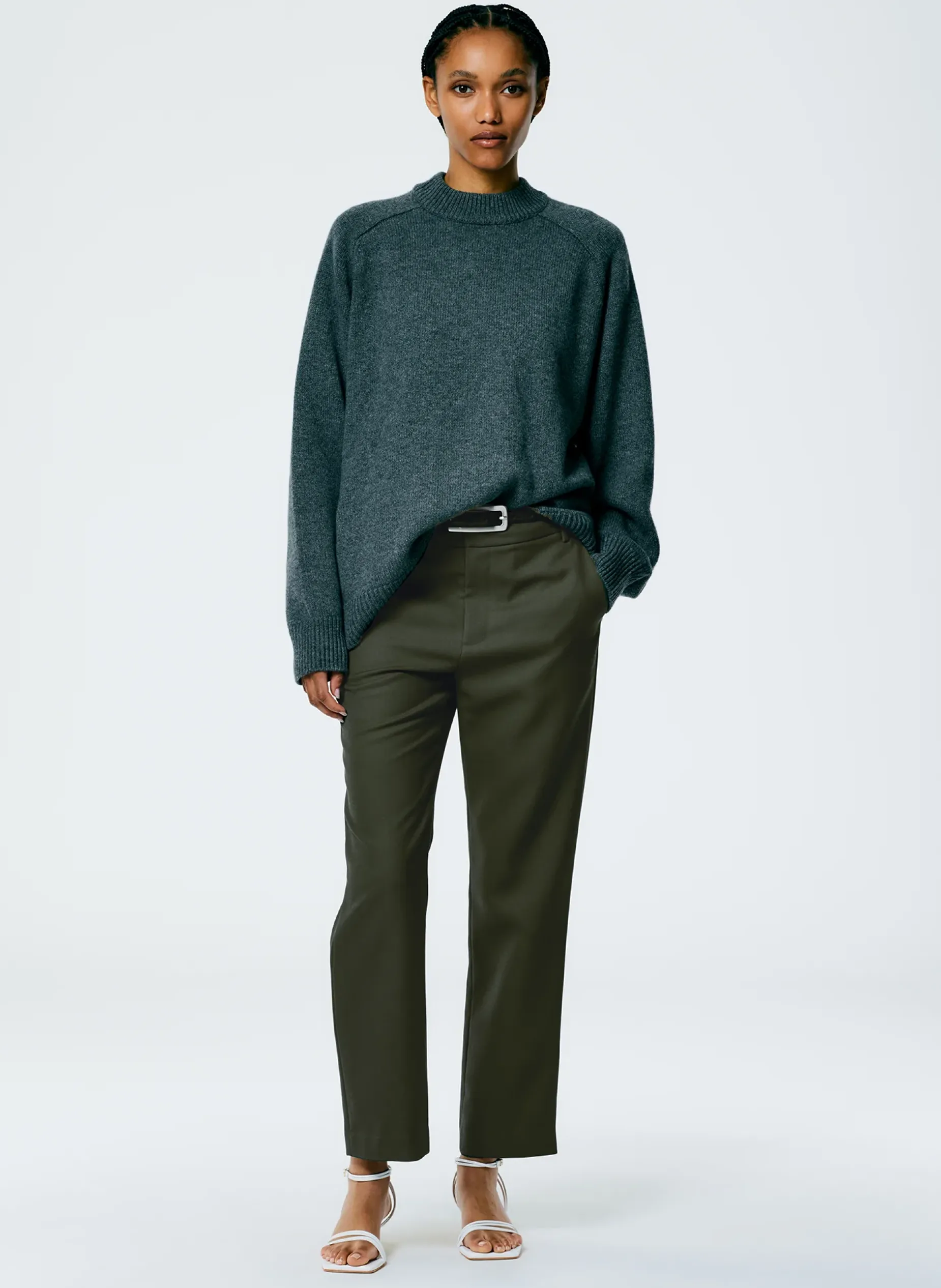 Suits|Pants & Shorts>Tibi Grain De Poudre Lennon Ankle Pant Grey Pine