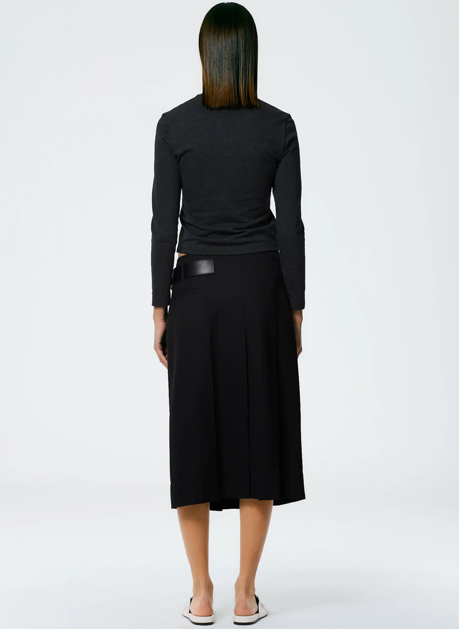 Suits|Skirts>Tibi Grain De Poudre Wide Pleat Wrap Skirt Black