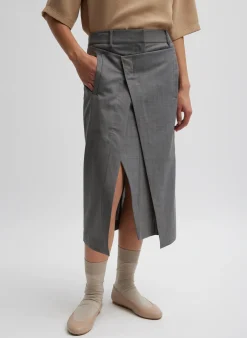 Suits|Skirts>Tibi Grant Crossdye Suiting Wrap Trouser Skirt Grey Multi