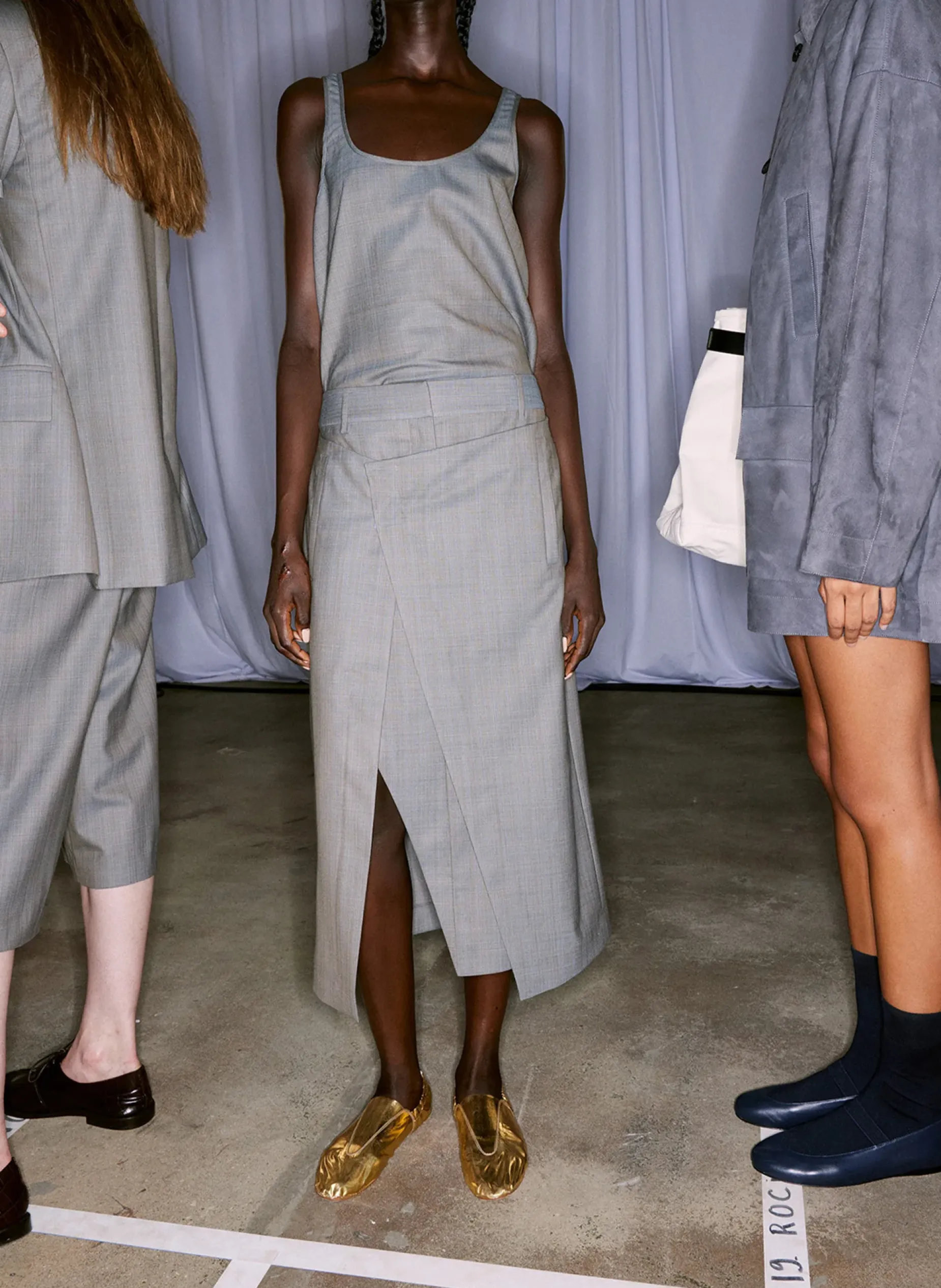 Suits|Skirts>Tibi Grant Crossdye Suiting Wrap Trouser Skirt Grey Multi