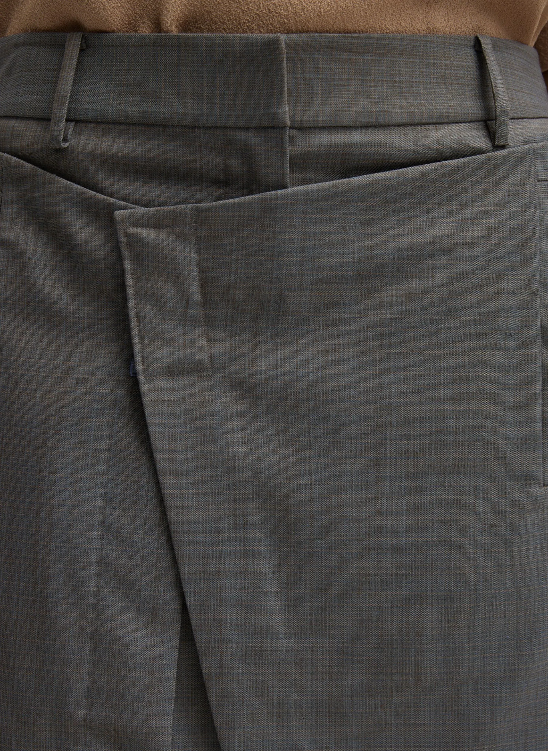 Suits|Skirts>Tibi Grant Crossdye Suiting Wrap Trouser Skirt Grey Multi