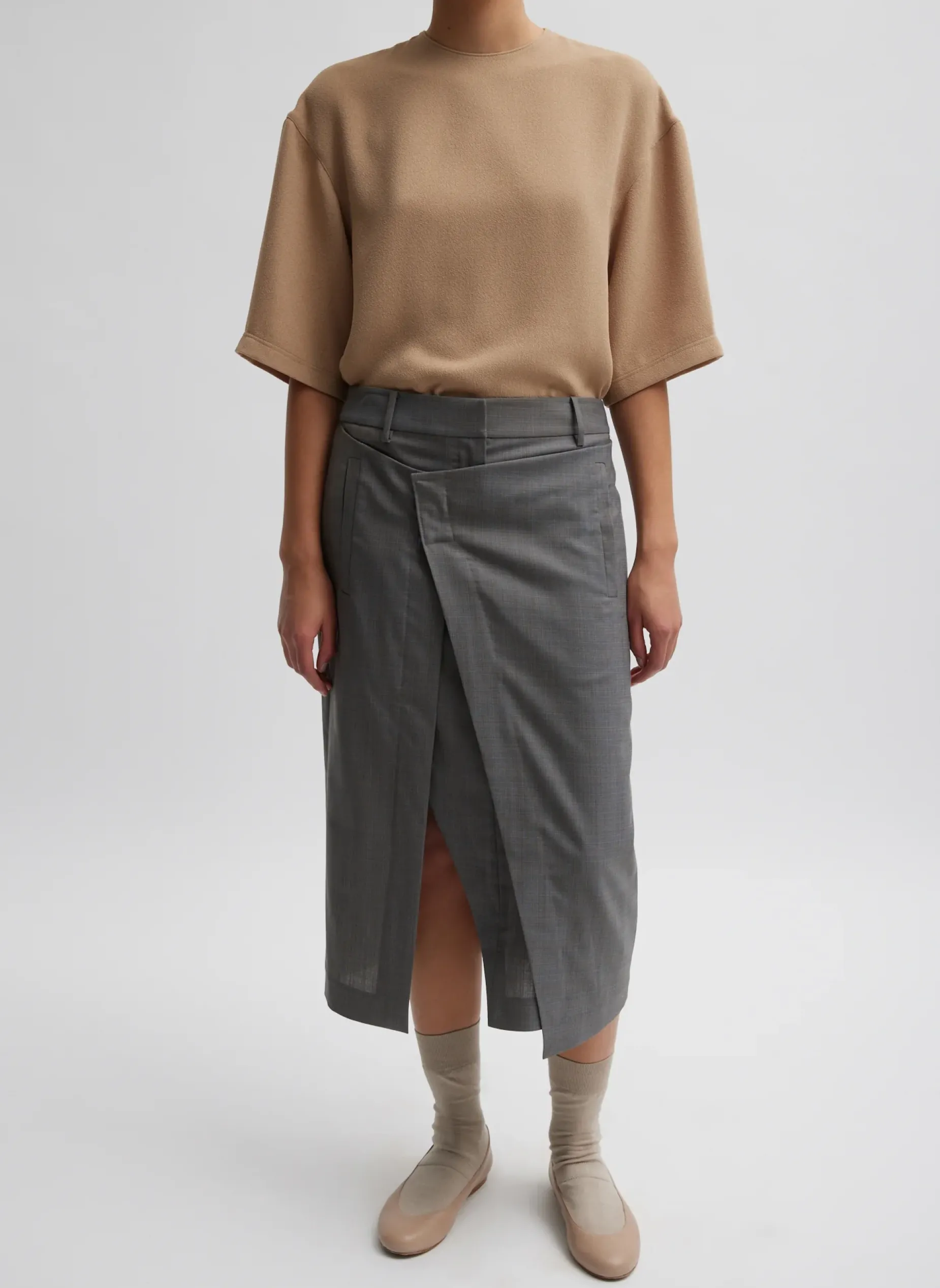 Suits|Skirts>Tibi Grant Crossdye Suiting Wrap Trouser Skirt Grey Multi