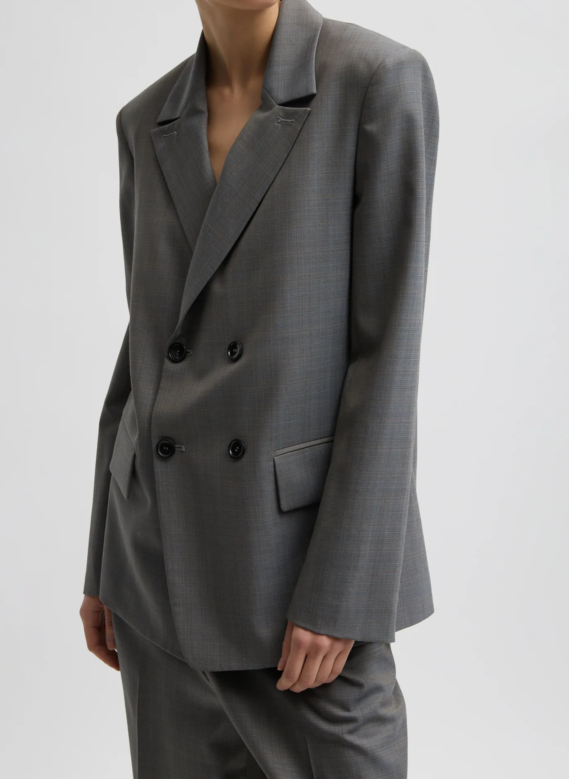 Suits|Jackets & Outerwear>Tibi Grant Suiting Double Breasted Blazer Grey Multi