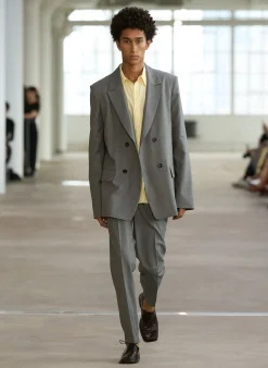 Suits|Jackets & Outerwear>Tibi Grant Suiting Double Breasted Blazer Grey Multi