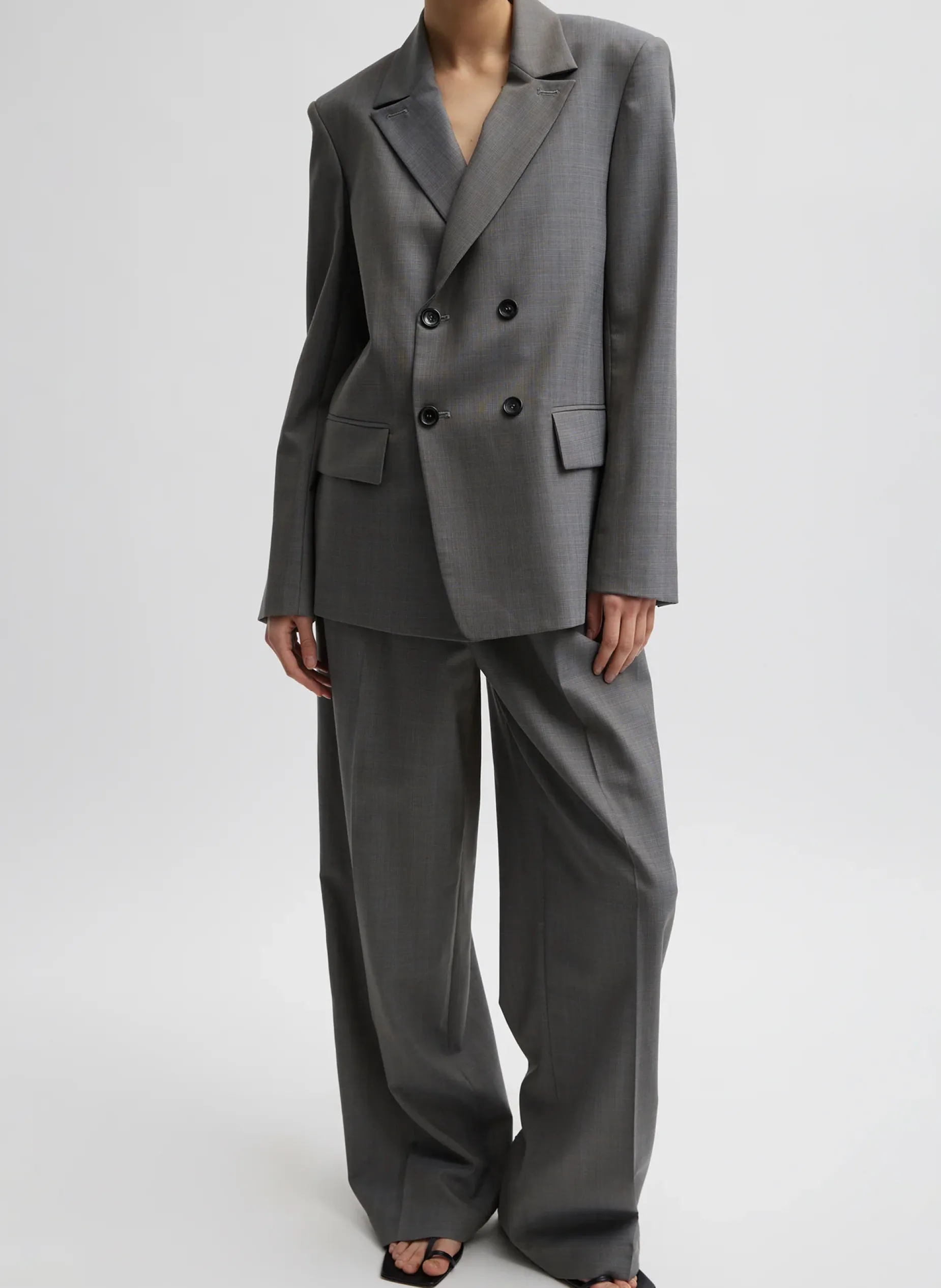 Suits|Jackets & Outerwear>Tibi Grant Suiting Double Breasted Blazer Grey Multi