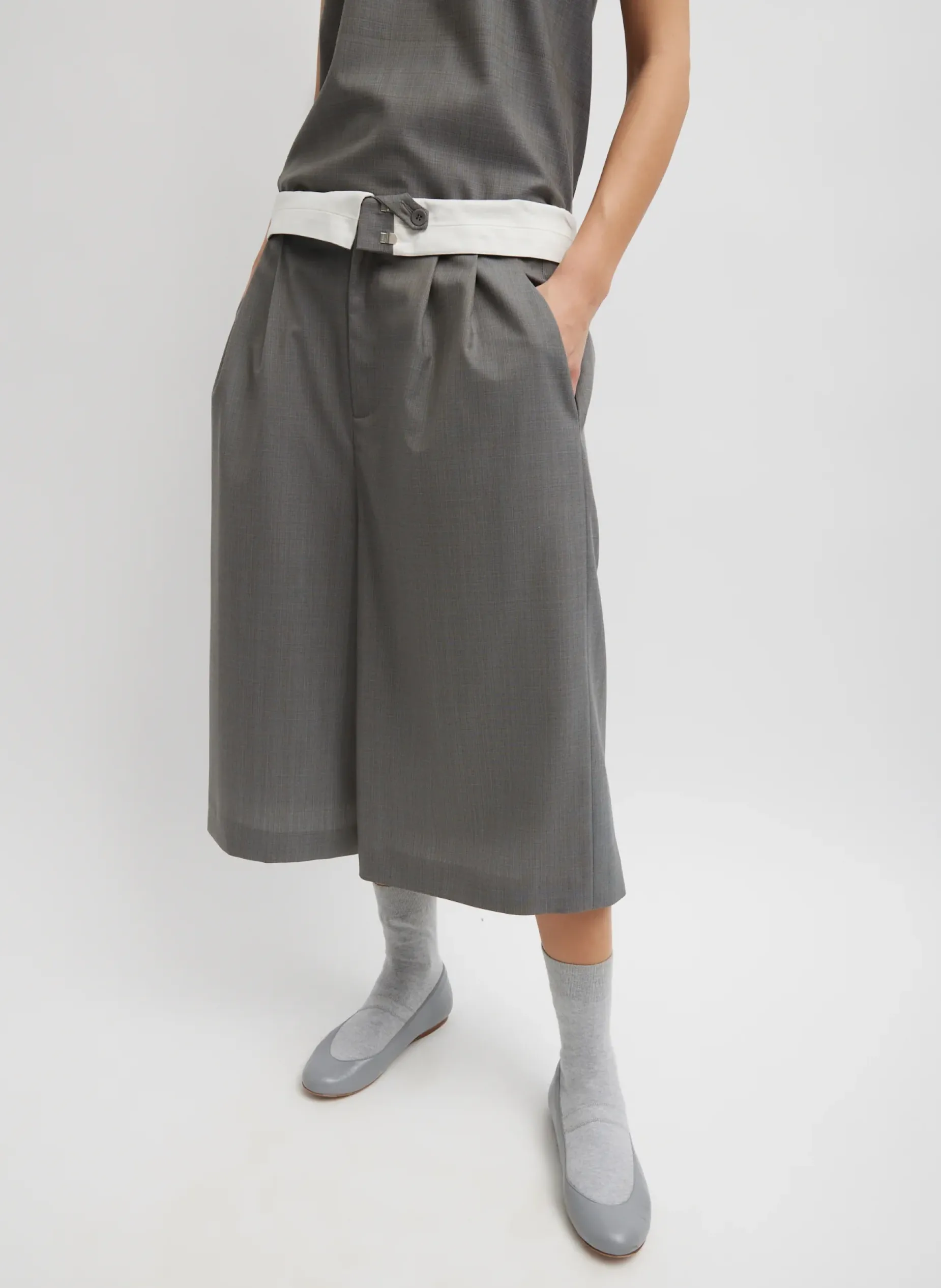 Suits|Pants & Shorts>Tibi Grant Suiting Fold Over Long Short Grey Multi