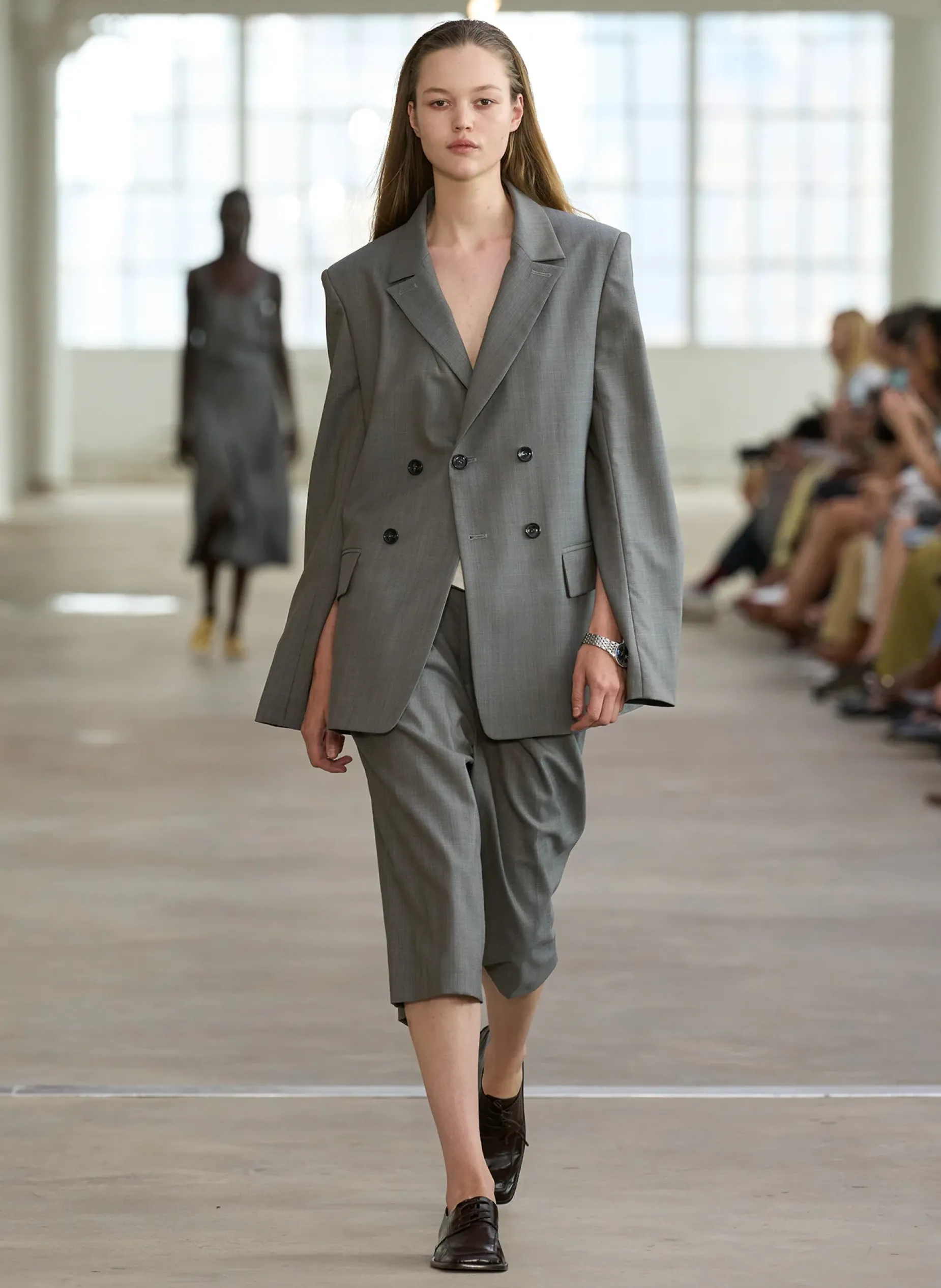 Suits|Pants & Shorts>Tibi Grant Suiting Fold Over Long Short Grey Multi