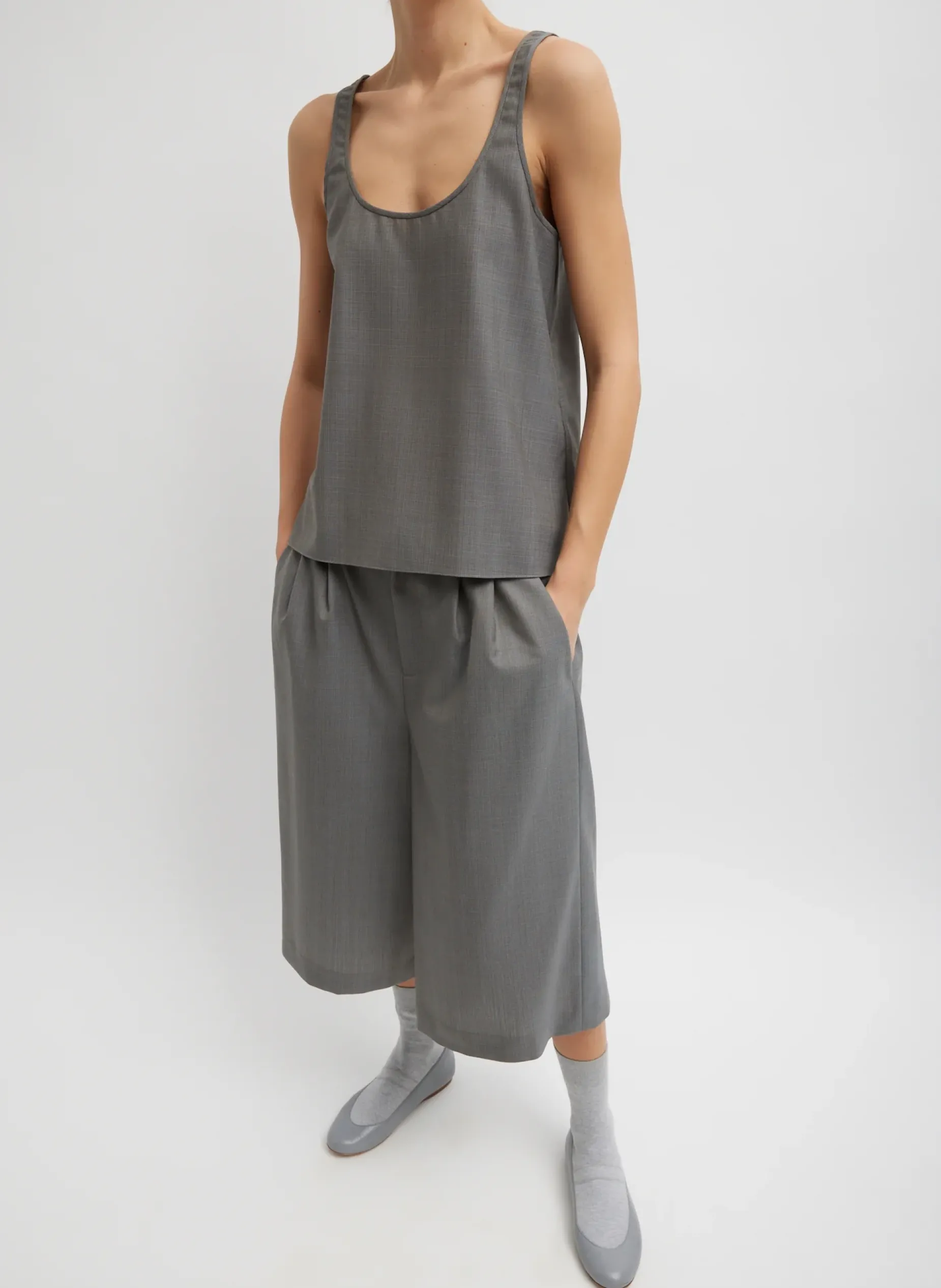Suits|Pants & Shorts>Tibi Grant Suiting Fold Over Long Short Grey Multi