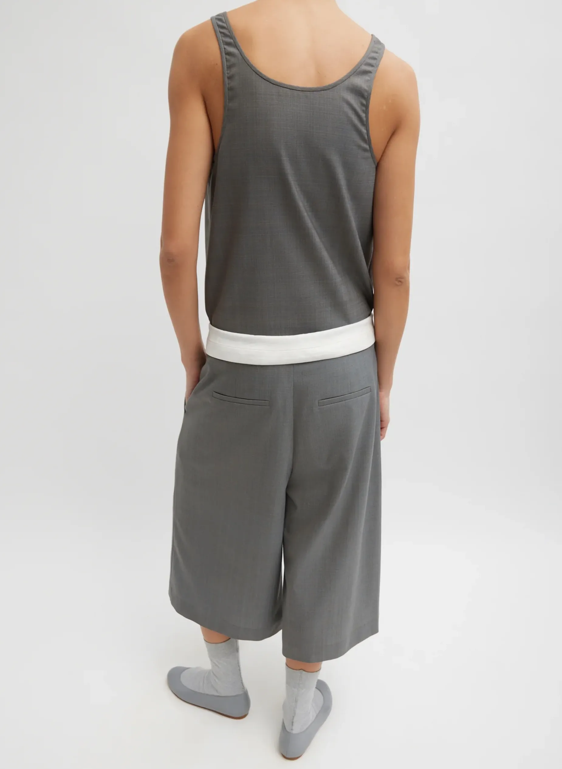 Suits|Pants & Shorts>Tibi Grant Suiting Fold Over Long Short Grey Multi