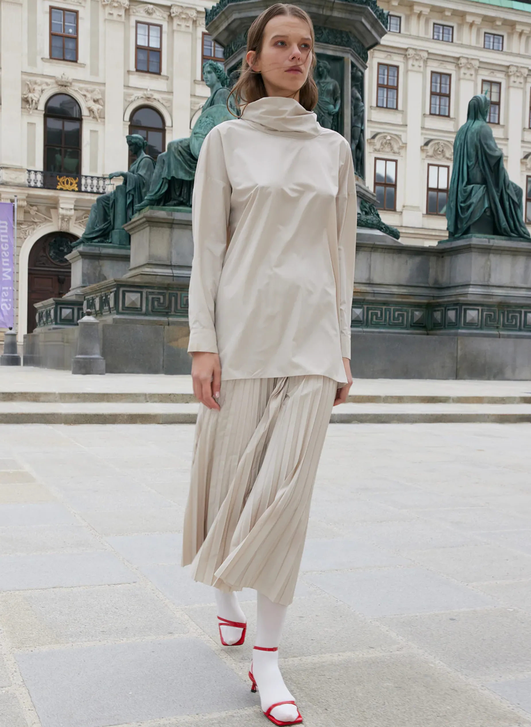 Tops>Tibi Italian Sporty Nylon Cowl Neck Top Ash