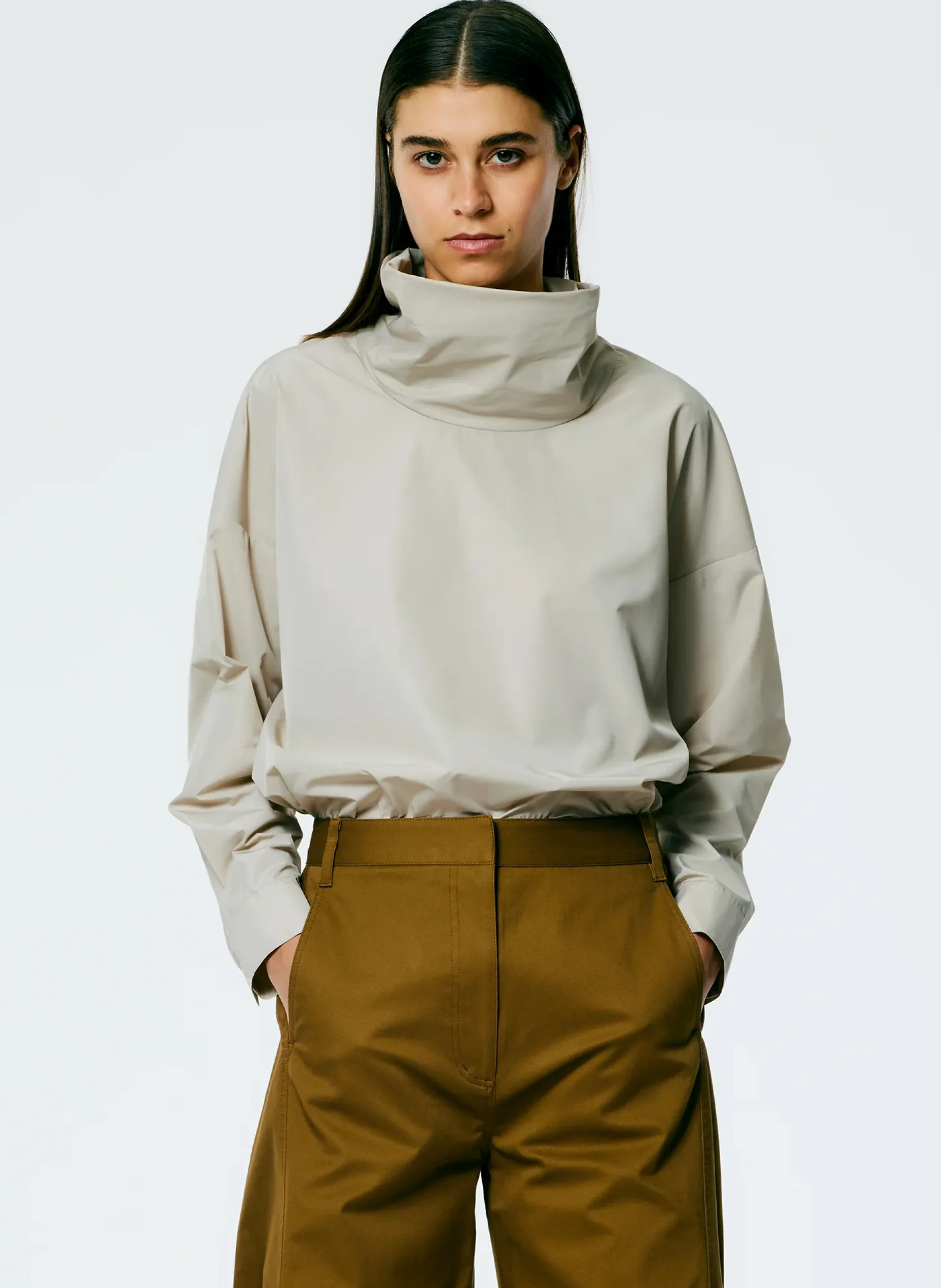 Tops>Tibi Italian Sporty Nylon Cowl Neck Top Ash