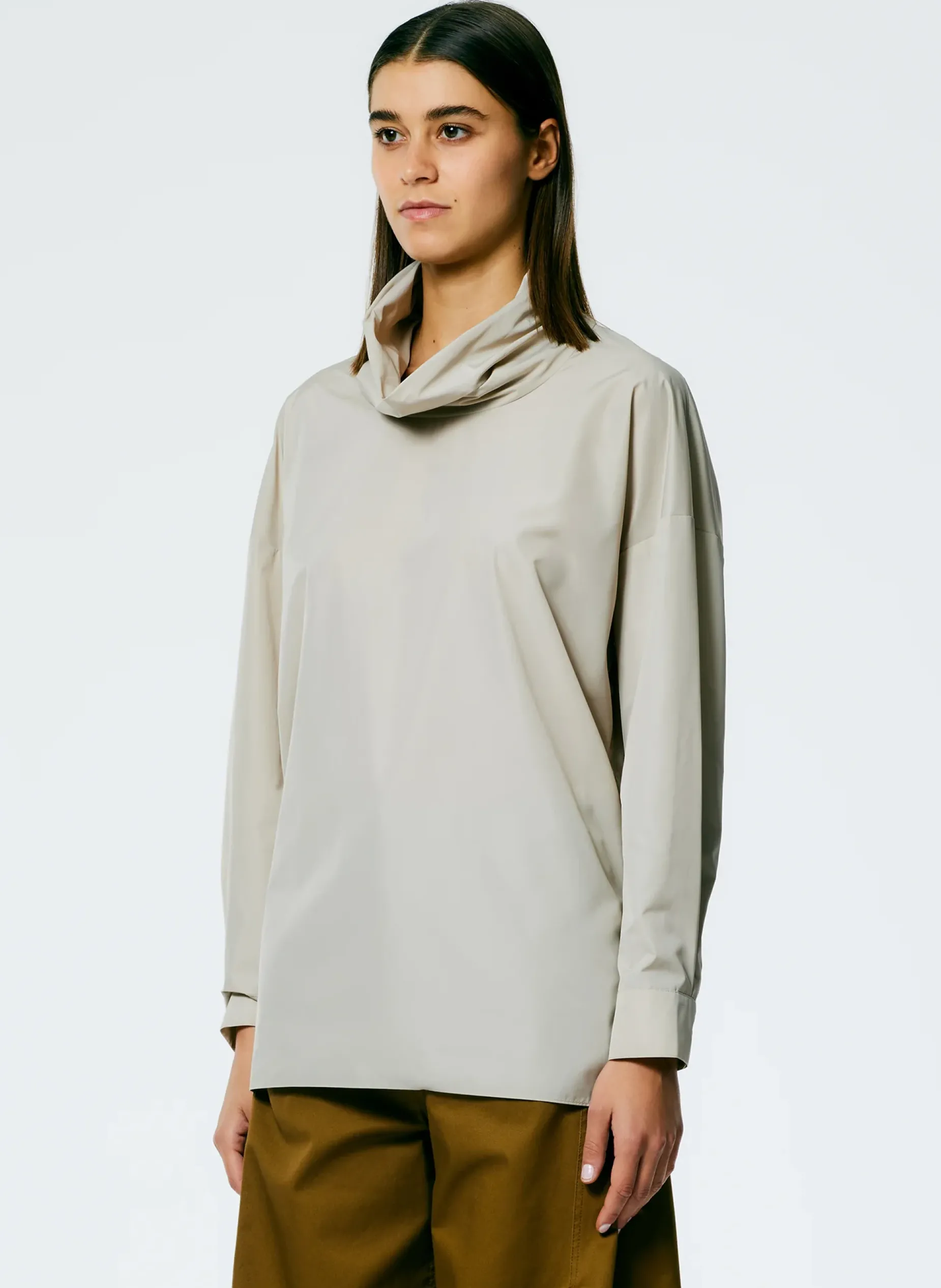 Tops>Tibi Italian Sporty Nylon Cowl Neck Top Ash