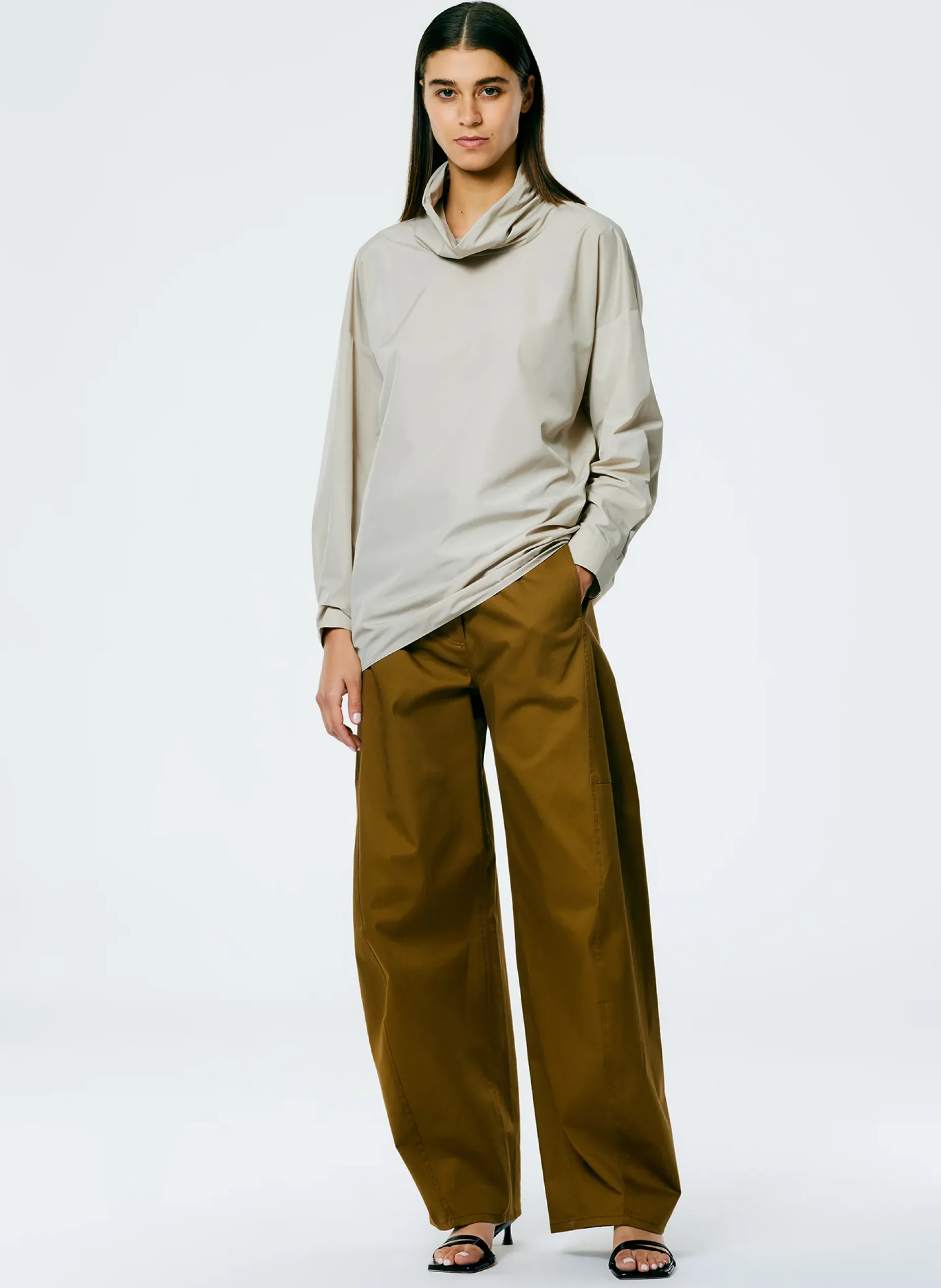 Tops>Tibi Italian Sporty Nylon Cowl Neck Top Ash