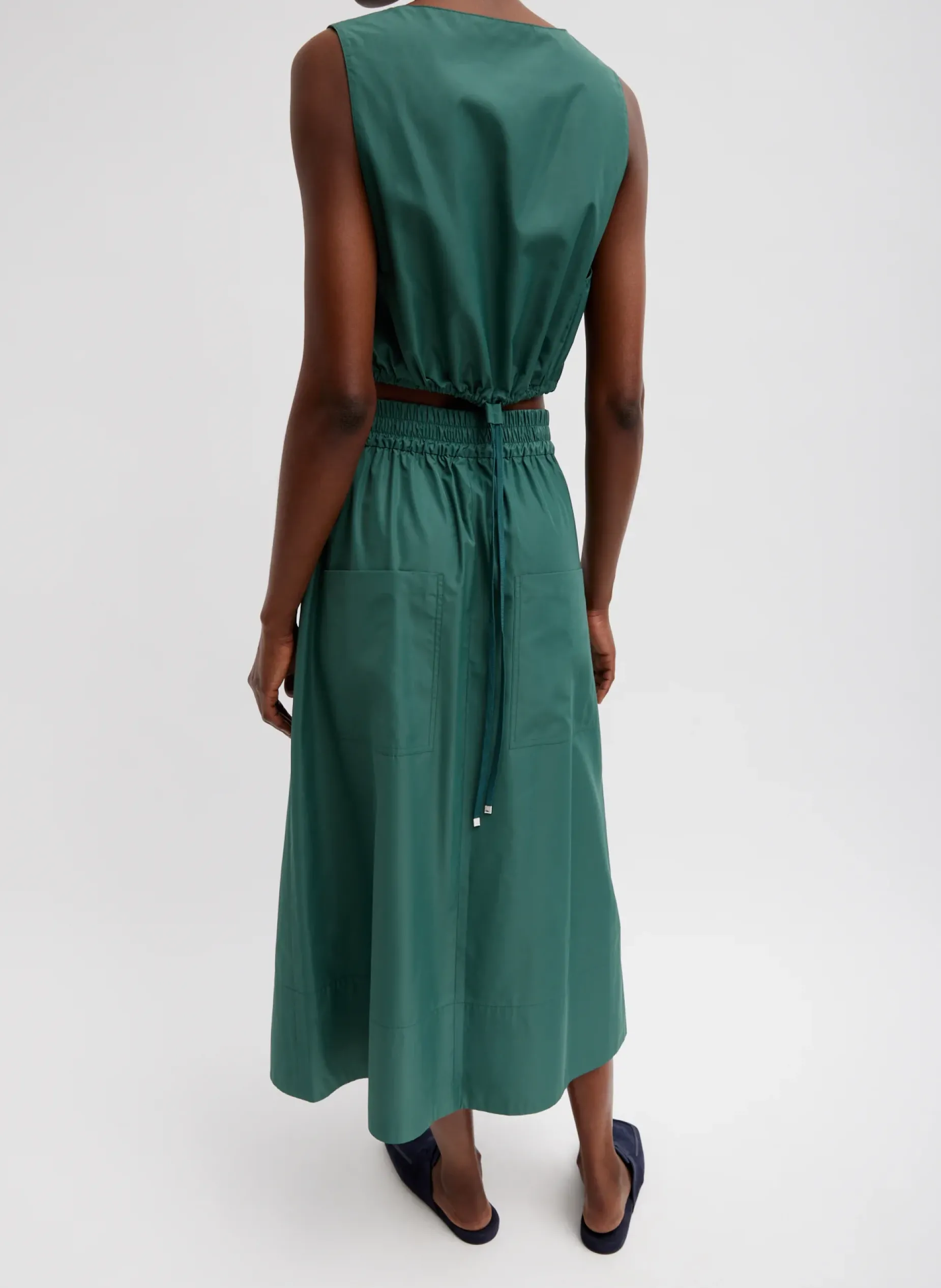 Tops>Tibi Italian Sporty Nylon Cropped Square Neck Top Dark Hunter Green