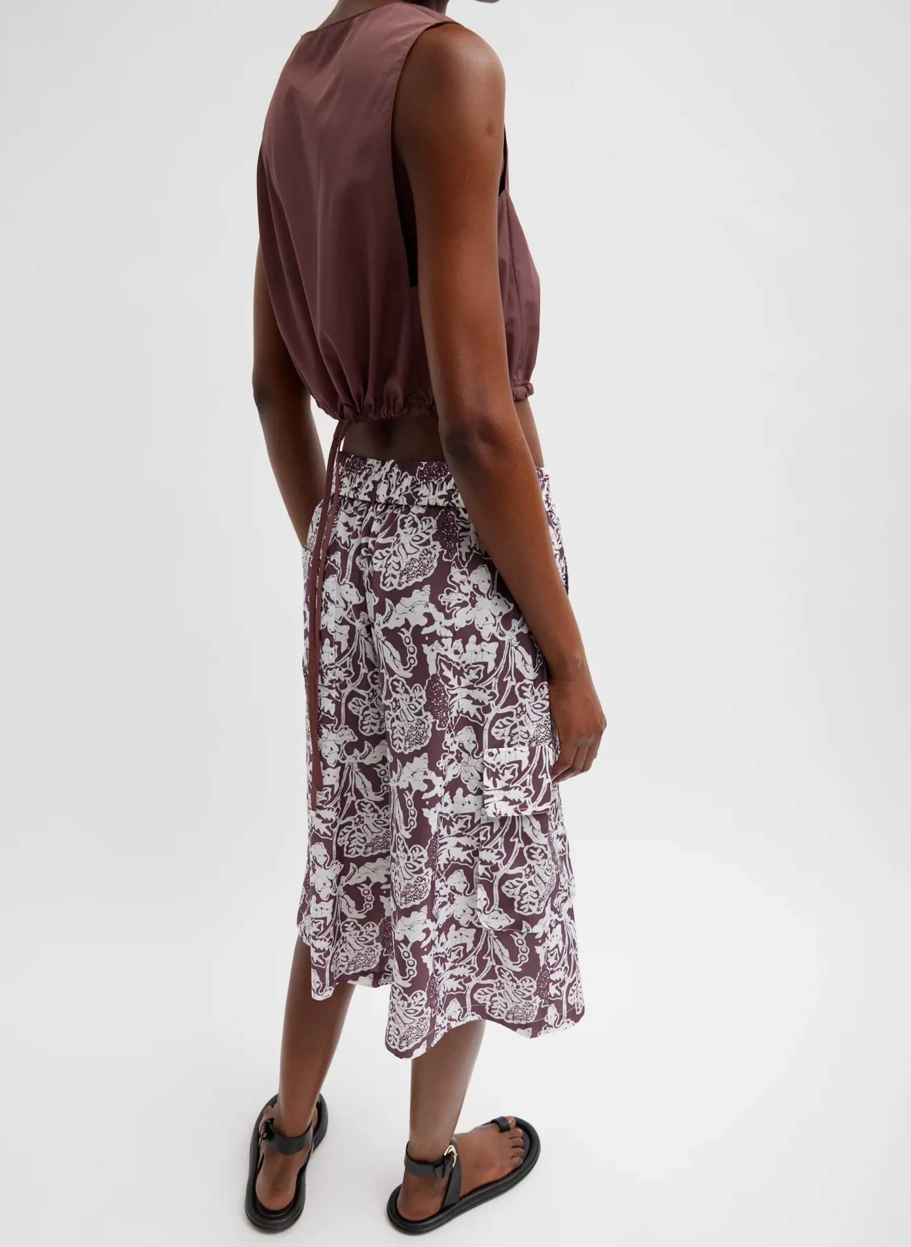 Tops>Tibi Italian Sporty Nylon Cropped Square Neck Top Cinnamon
