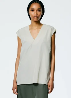 Tops>Tibi Italian Sporty Nylon Sleeveless V-Neck Top Ash