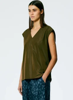 Tops>Tibi Italian Sporty Nylon Sleeveless V-Neck Top Wood