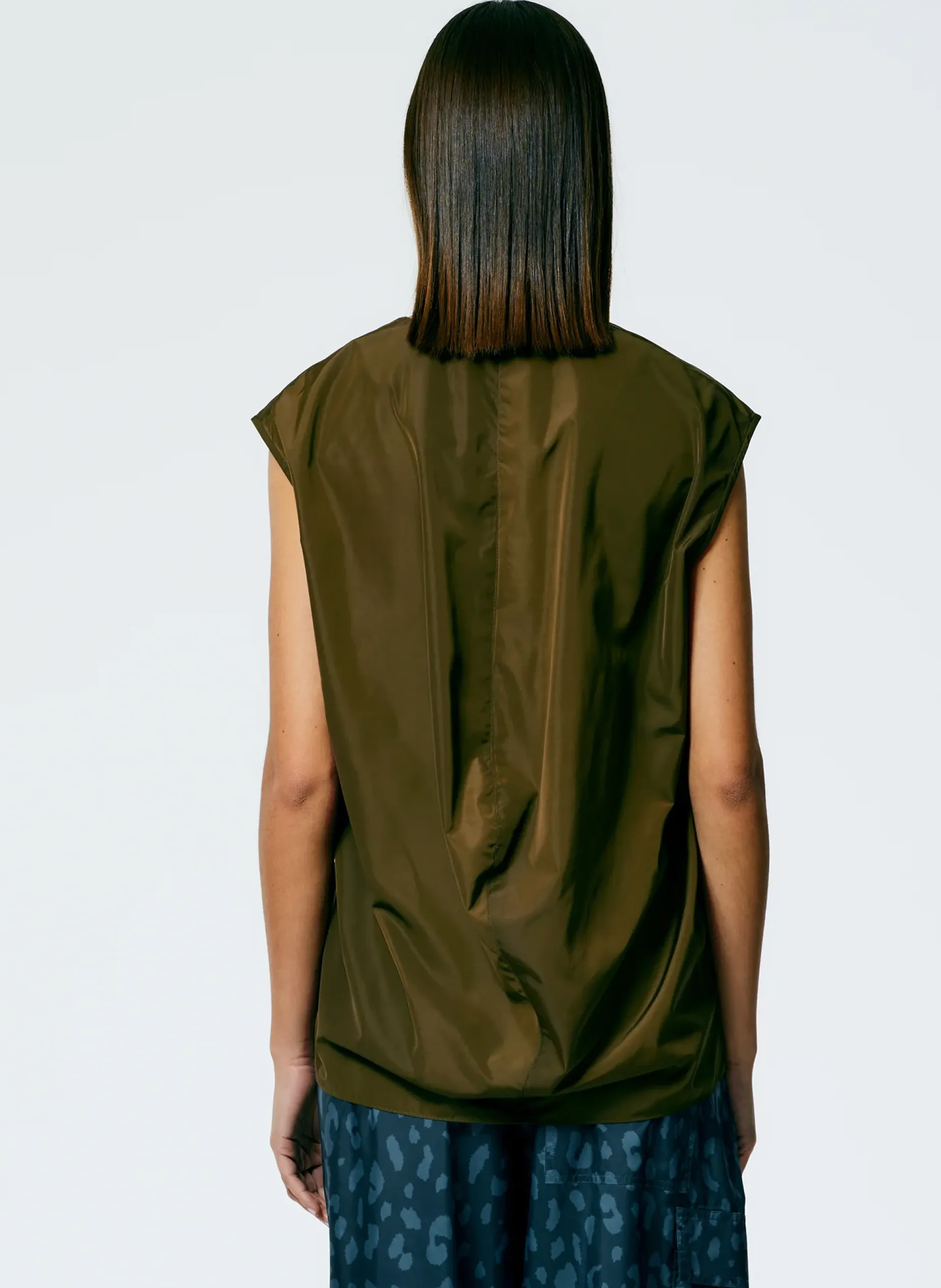 Tops>Tibi Italian Sporty Nylon Sleeveless V-Neck Top Wood