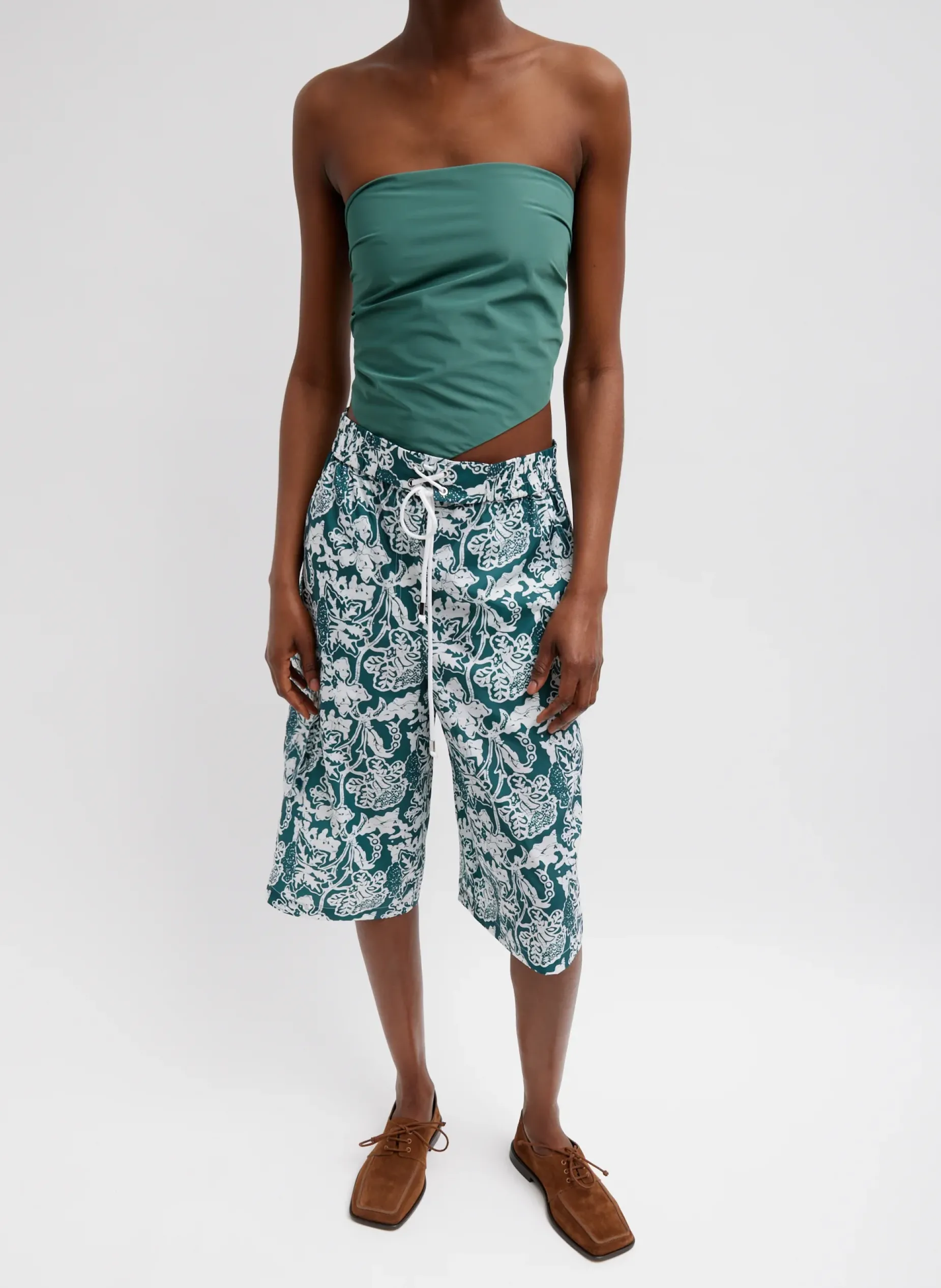 Tops>Tibi Italian Sporty Nylon Strapless Bandeau Dark Hunter Green