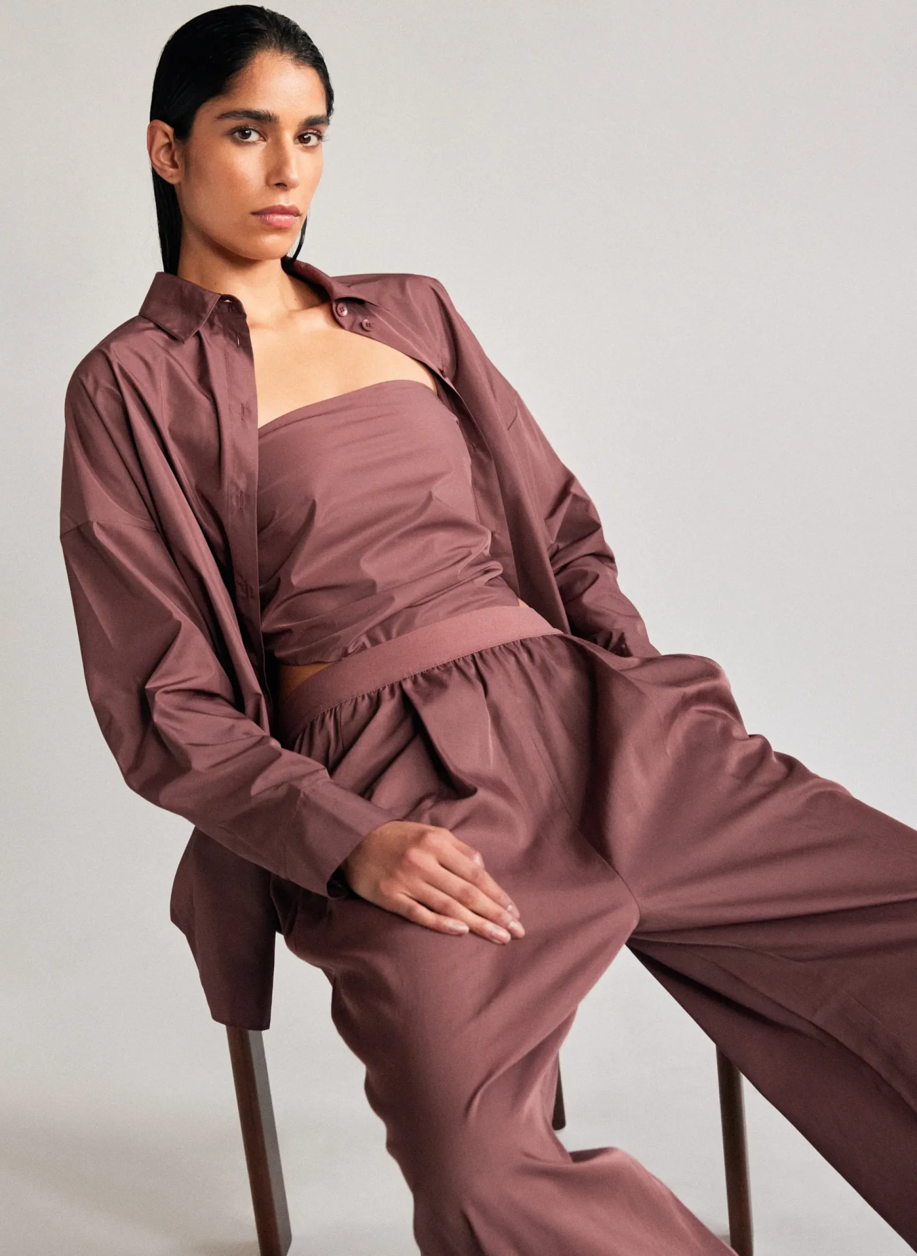 Tops>Tibi Italian Sporty Nylon Strapless Bandeau Cinnamon