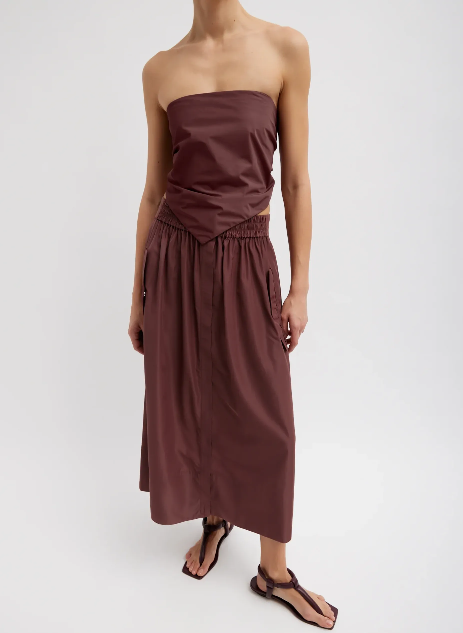 Tops>Tibi Italian Sporty Nylon Strapless Bandeau Cinnamon