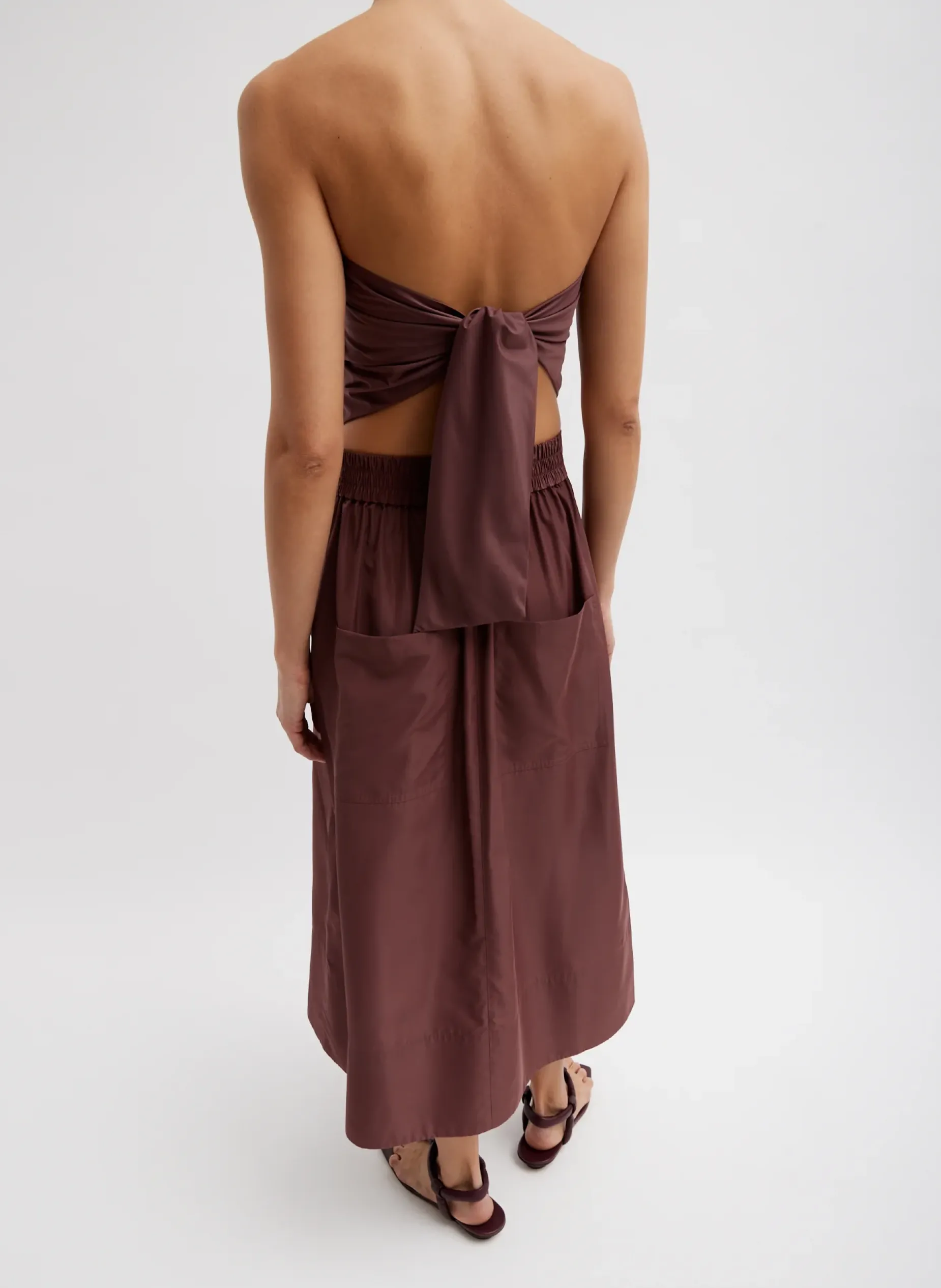 Tops>Tibi Italian Sporty Nylon Strapless Bandeau Cinnamon