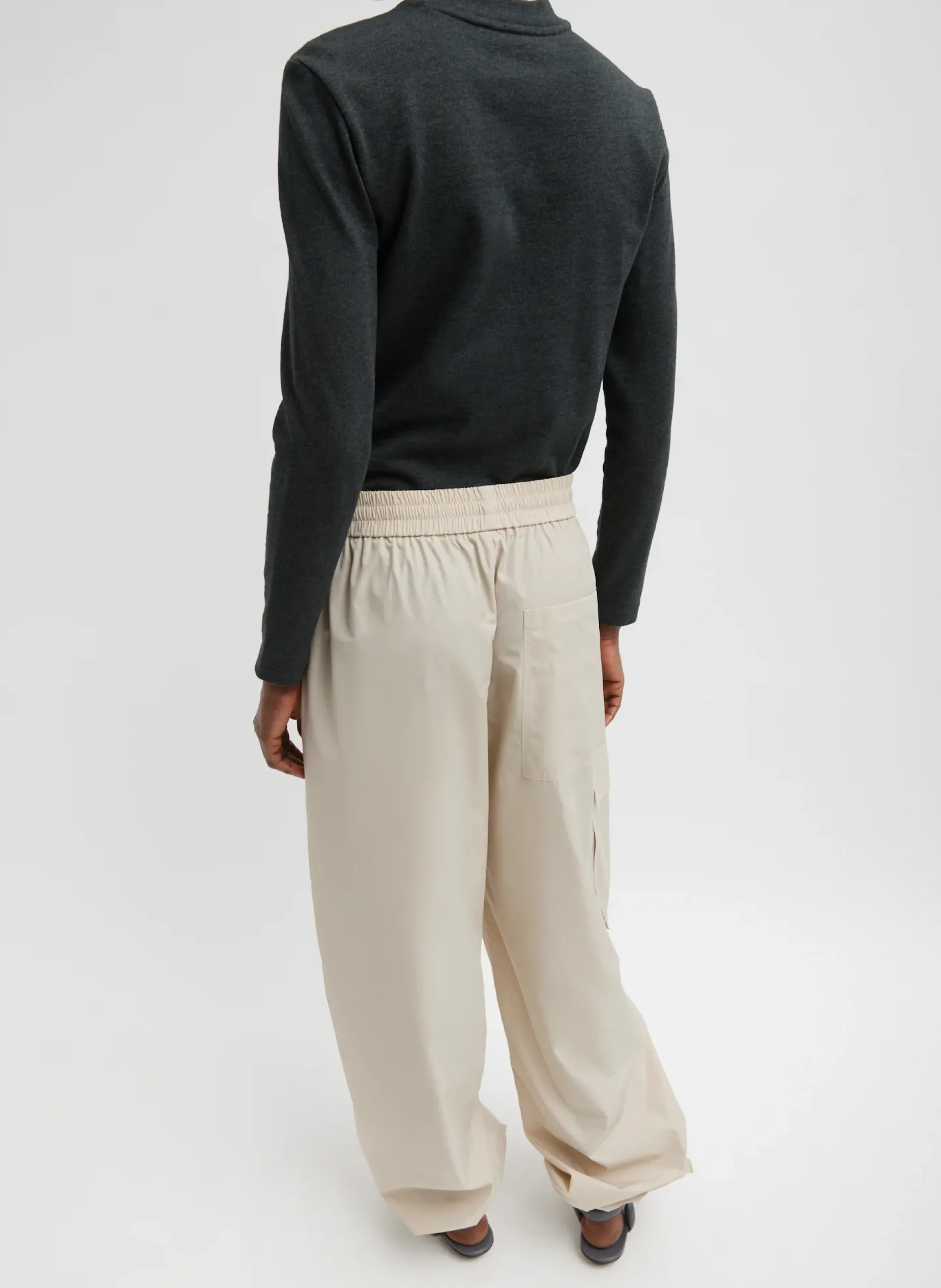 Pants & Shorts>Tibi Italian Sporty Nylon Wide Leg Pull On Pant Ash