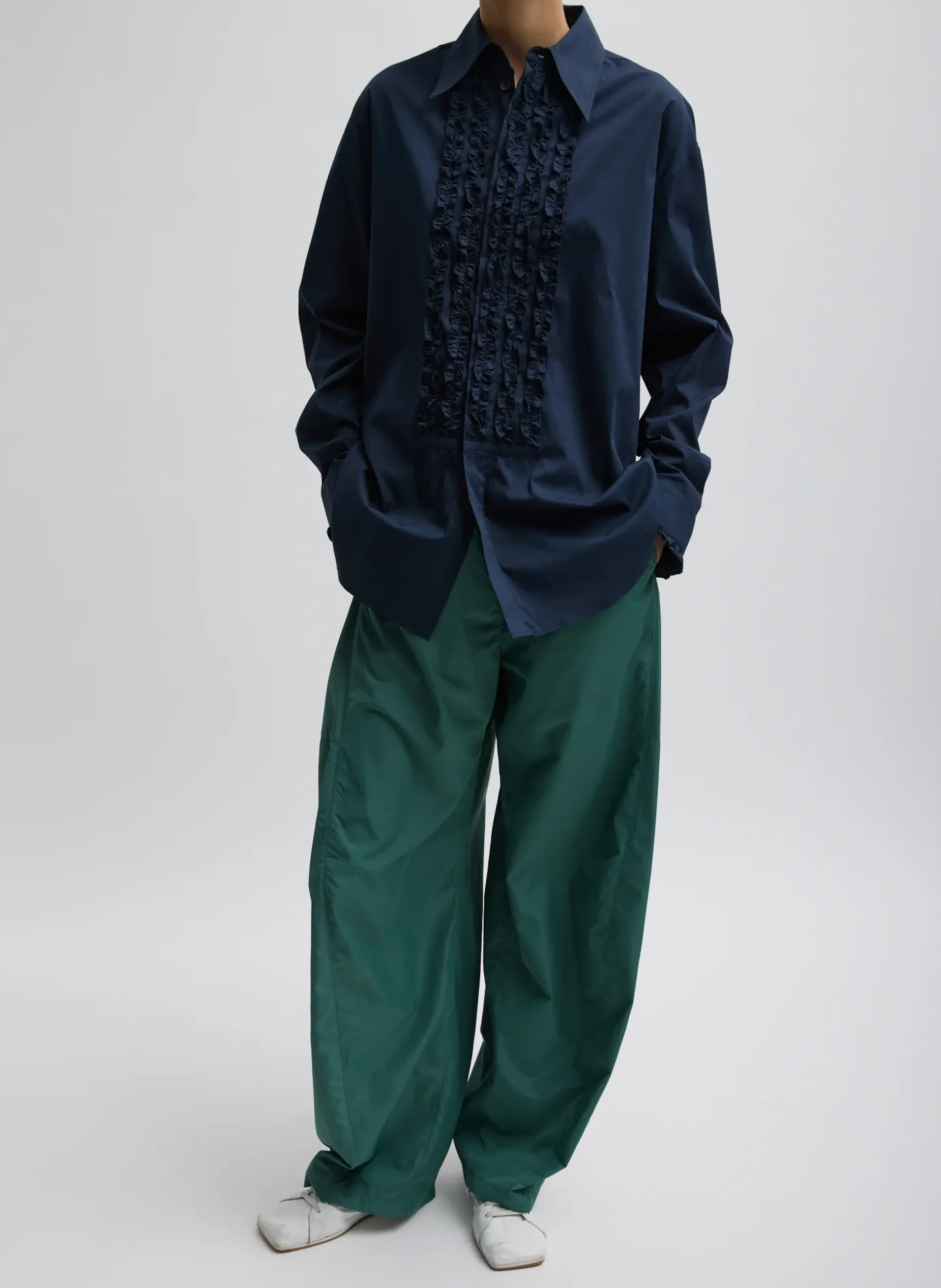 Pants & Shorts>Tibi Italian Sporty Nylon Winslow Pant Dark Hunter Green
