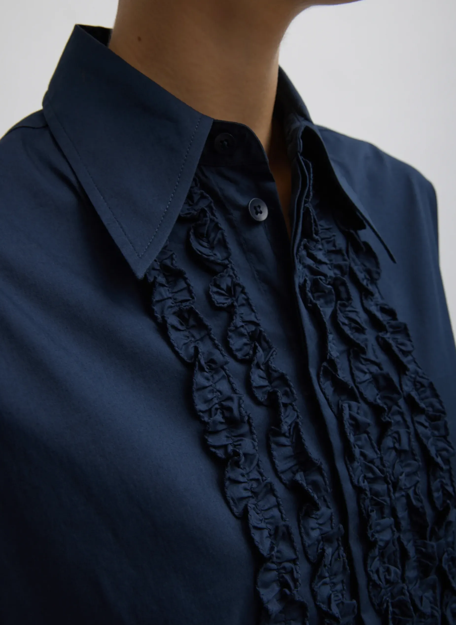 Tops>Tibi Light Weight Cotton Nylon Easy Tuxedo Shirt Midnight Navy