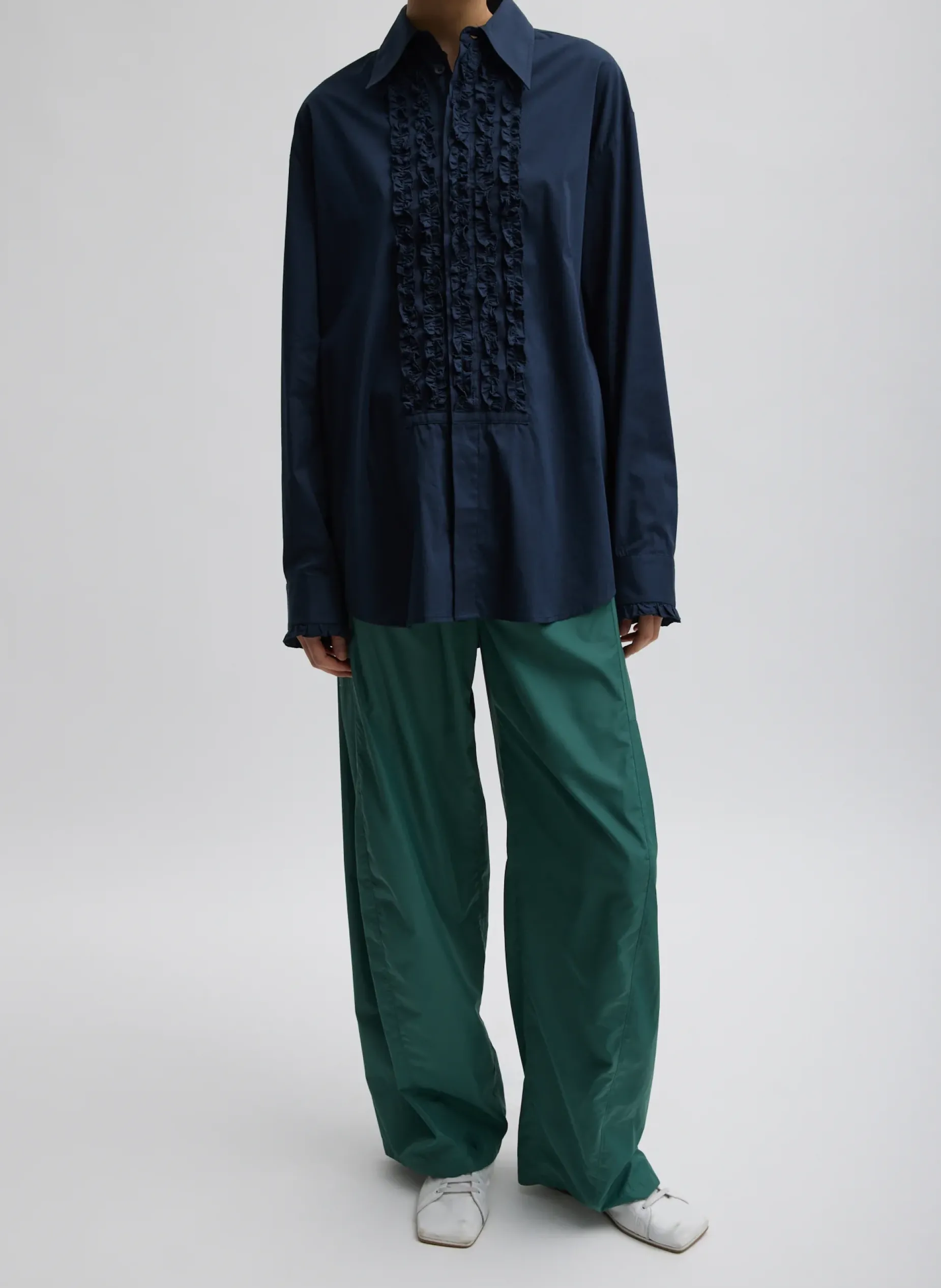 Tops>Tibi Light Weight Cotton Nylon Easy Tuxedo Shirt Midnight Navy
