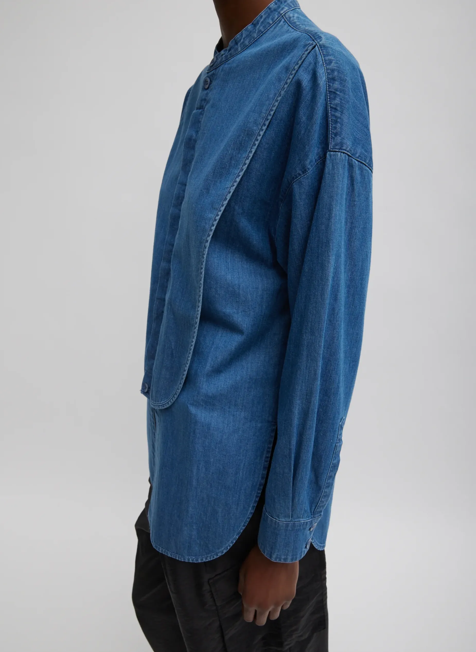 Denim|Tops>Tibi Light Weight Stone Wash Denim Tuxedo Shirt Denim Blue