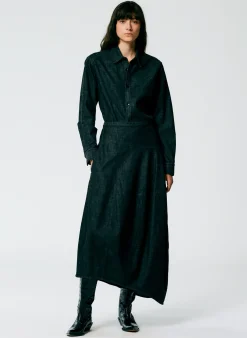 Skirts|Fundamentals - WOFs>Tibi Light Weight Stone Washed Denim Asymmetrical Balloon Skirt - Petite Black