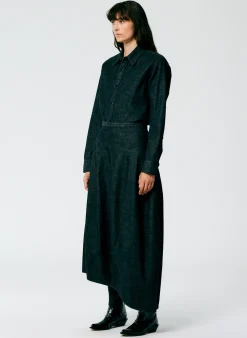 Skirts|Fundamentals - WOFs>Tibi Light Weight Stone Washed Denim Asymmetrical Balloon Skirt - Regular Black