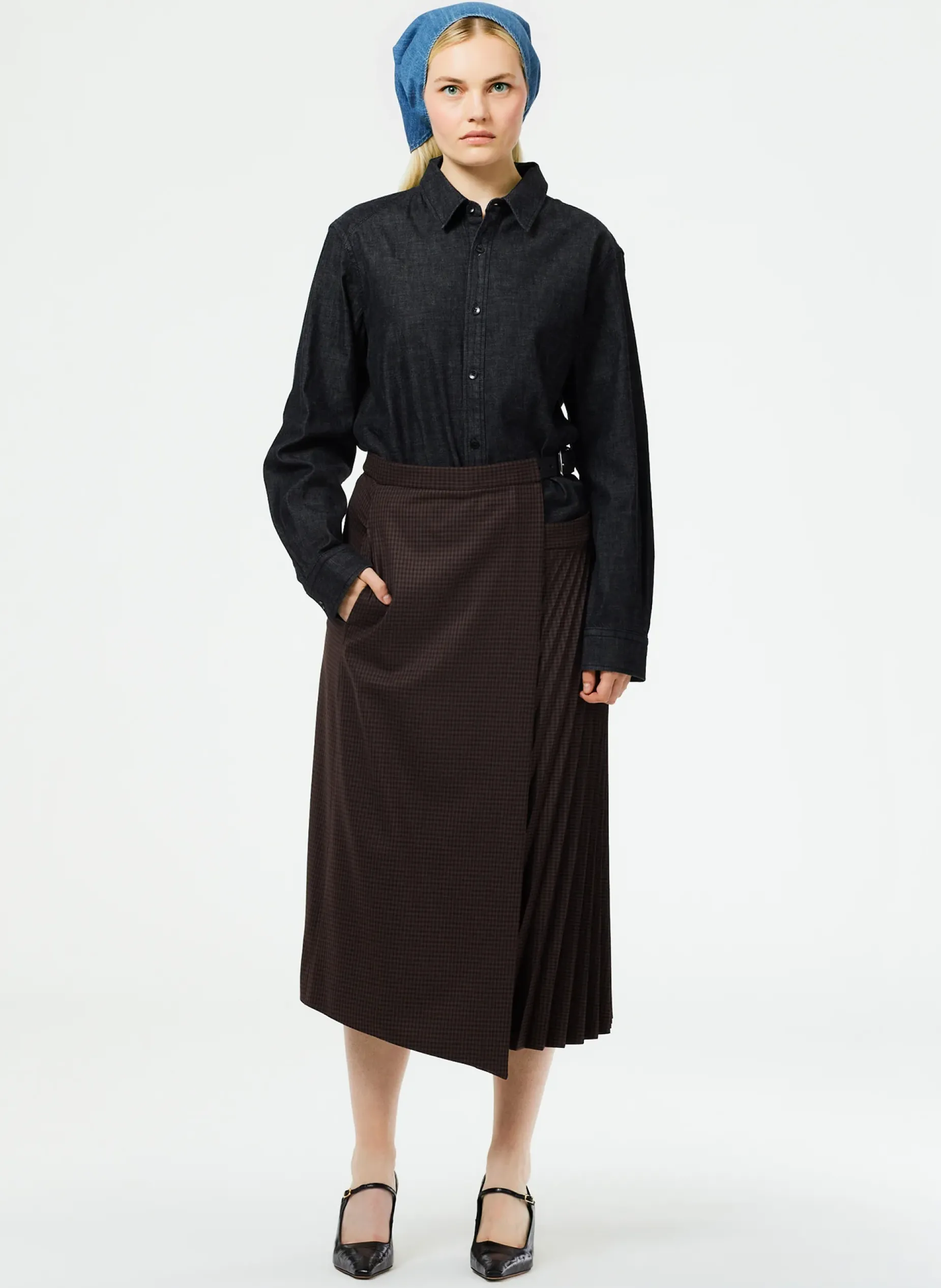 Tops|Fundamentals - WOFs>Tibi Light Weight Stone Washed Denim Charlie Slim Shirt Black