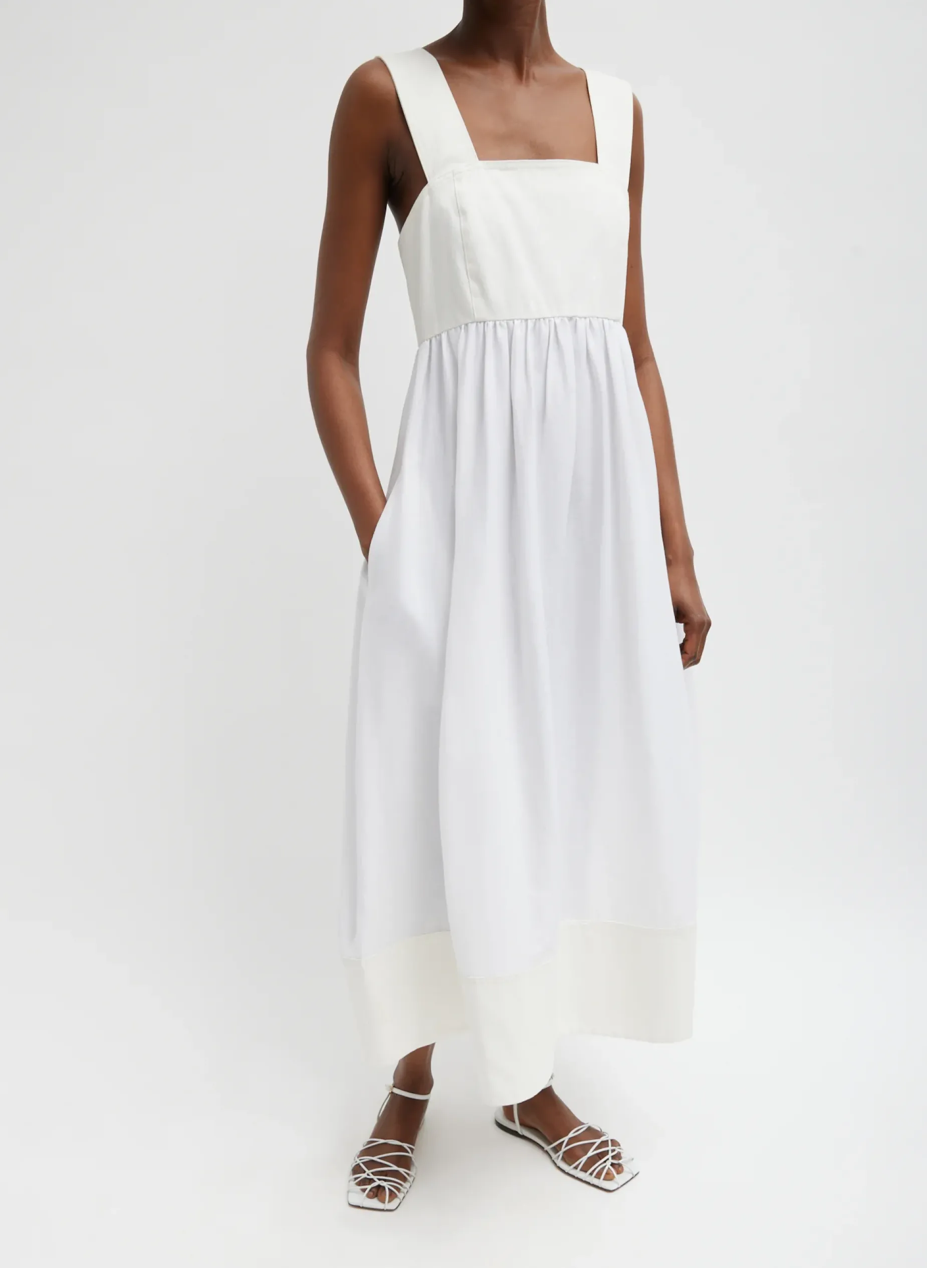 Dresses>Tibi Linen Cotton Voile Sculpted Dress White