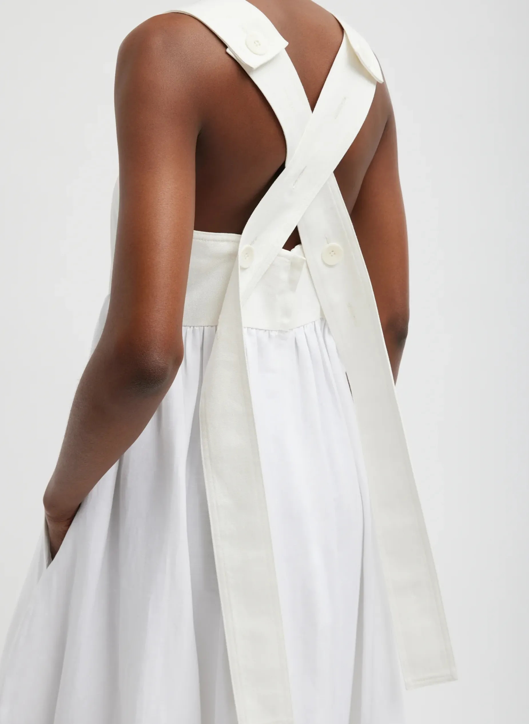 Dresses>Tibi Linen Cotton Voile Sculpted Dress White