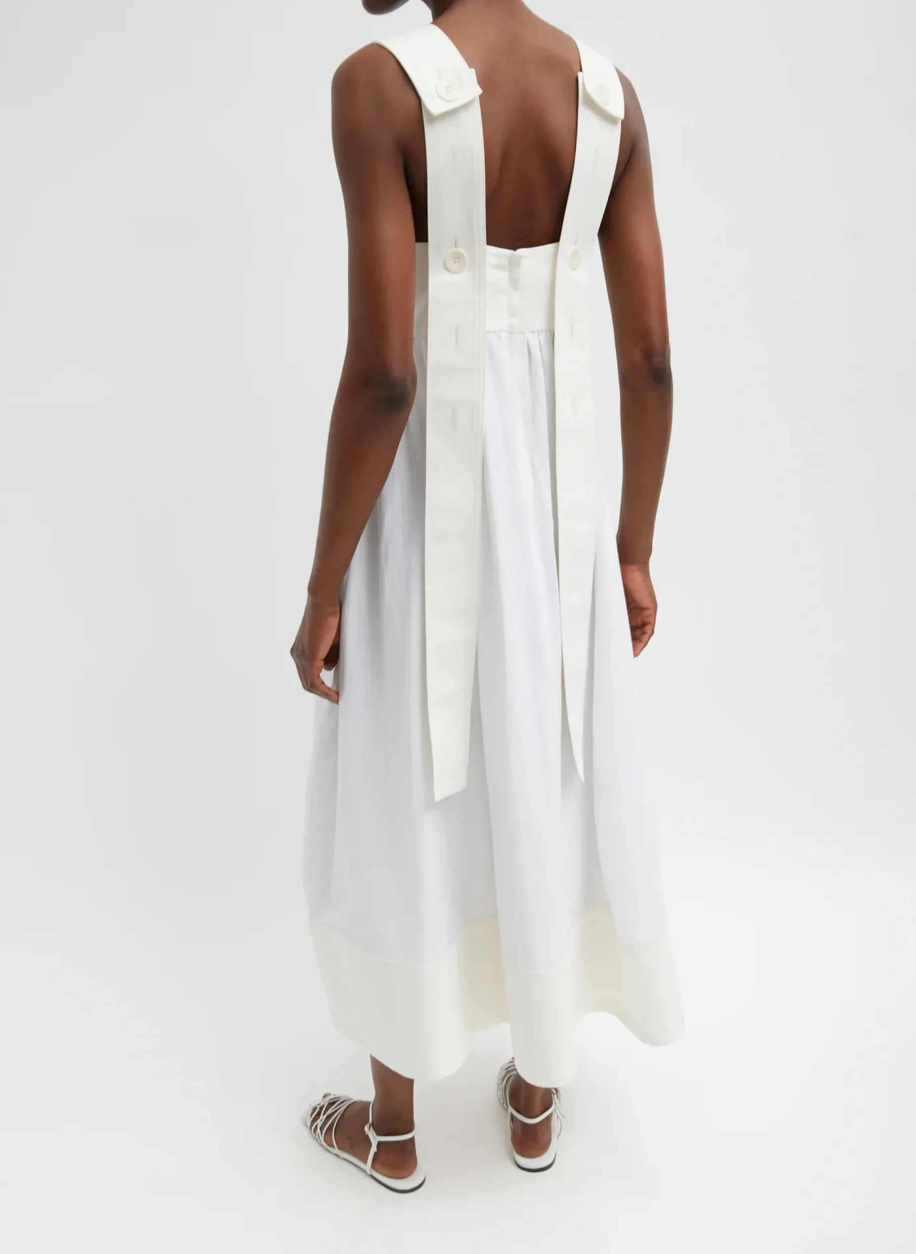 Dresses>Tibi Linen Cotton Voile Sculpted Dress White