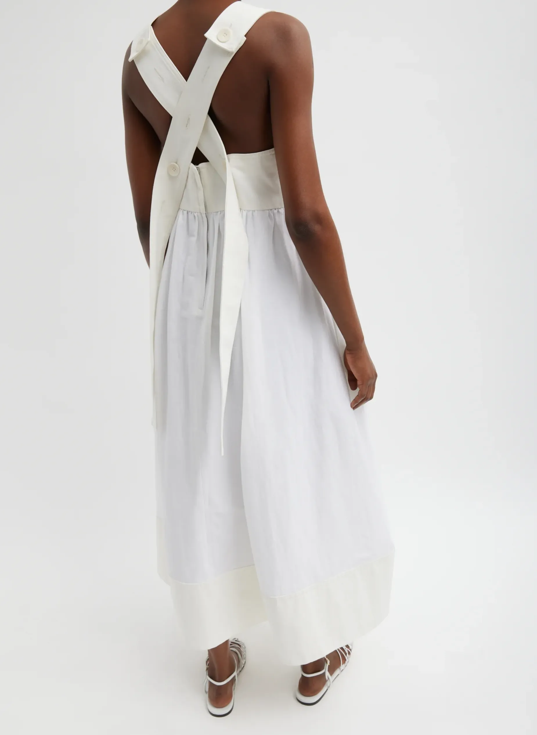 Dresses>Tibi Linen Cotton Voile Sculpted Dress White