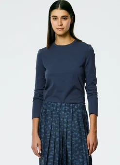 Knitwear & Sweatshirts>Tibi Long Sleeve Fitted T-Shirt Navy Fog