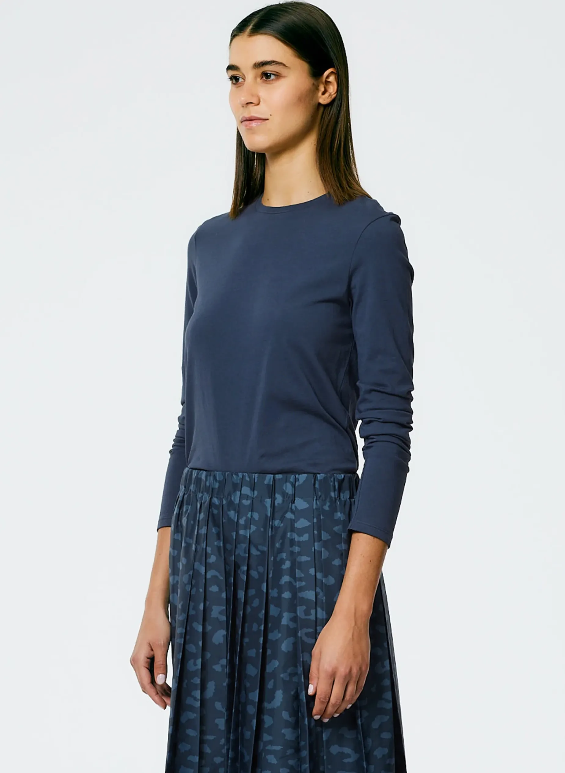 Knitwear & Sweatshirts>Tibi Long Sleeve Fitted T-Shirt Navy Fog