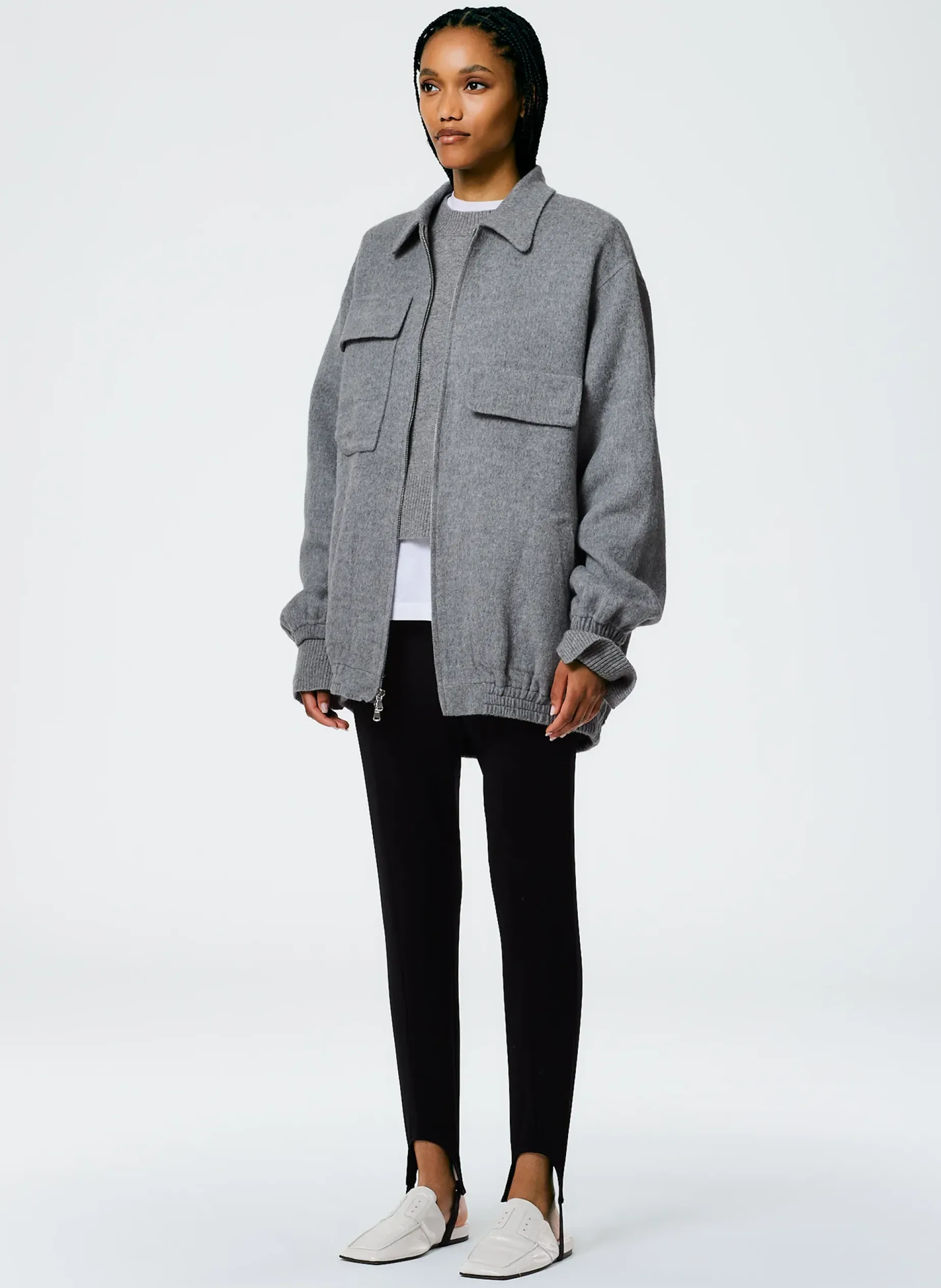 Jackets & Outerwear>Tibi Luxe Wool Angora Oversized Bomber Medium Heather Grey
