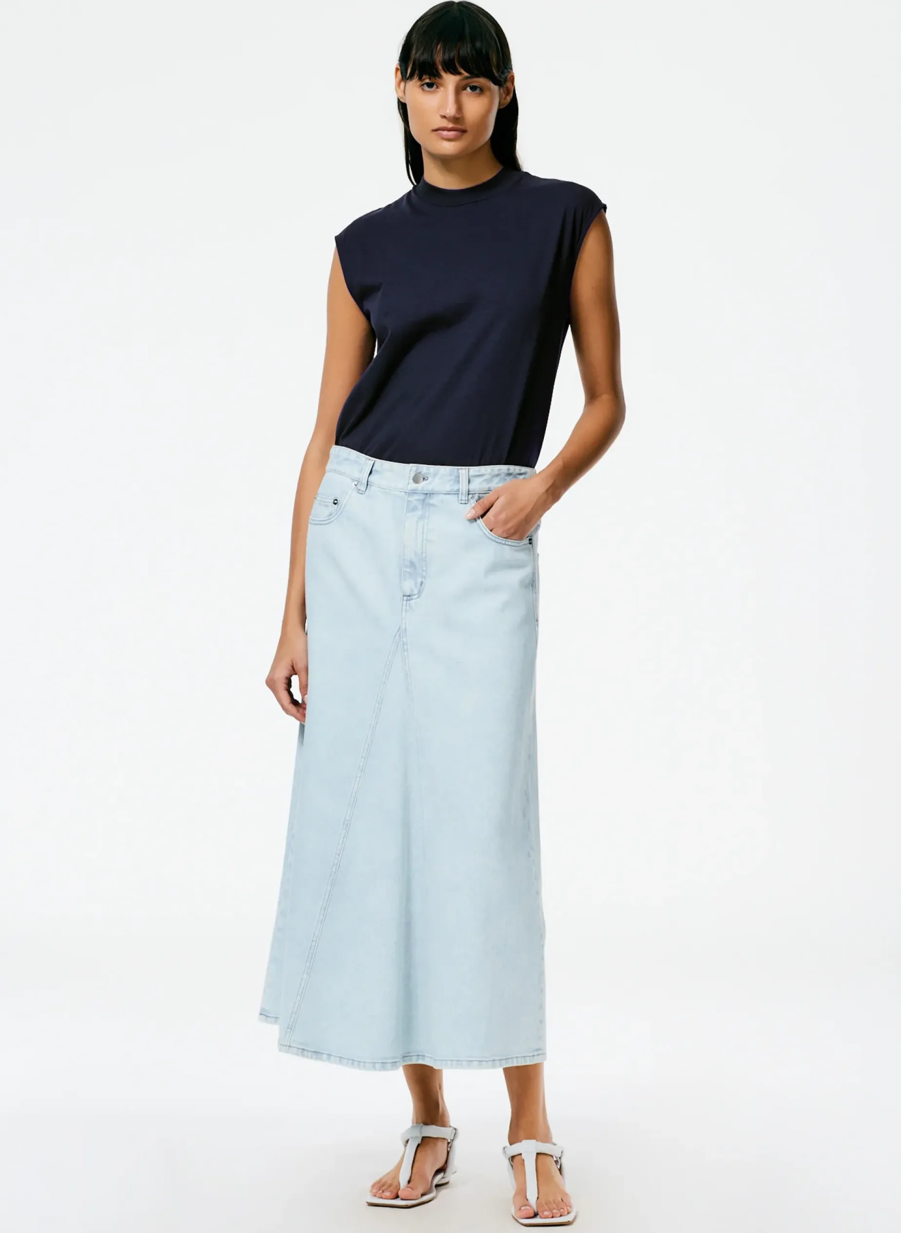 Tops|Fundamentals - WOFs>Tibi Mock Neck Sleeveless T-Shirt Navy