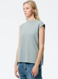 Tops|Fundamentals - WOFs>Tibi Mock Neck Sleeveless T-Shirt Heather Grey