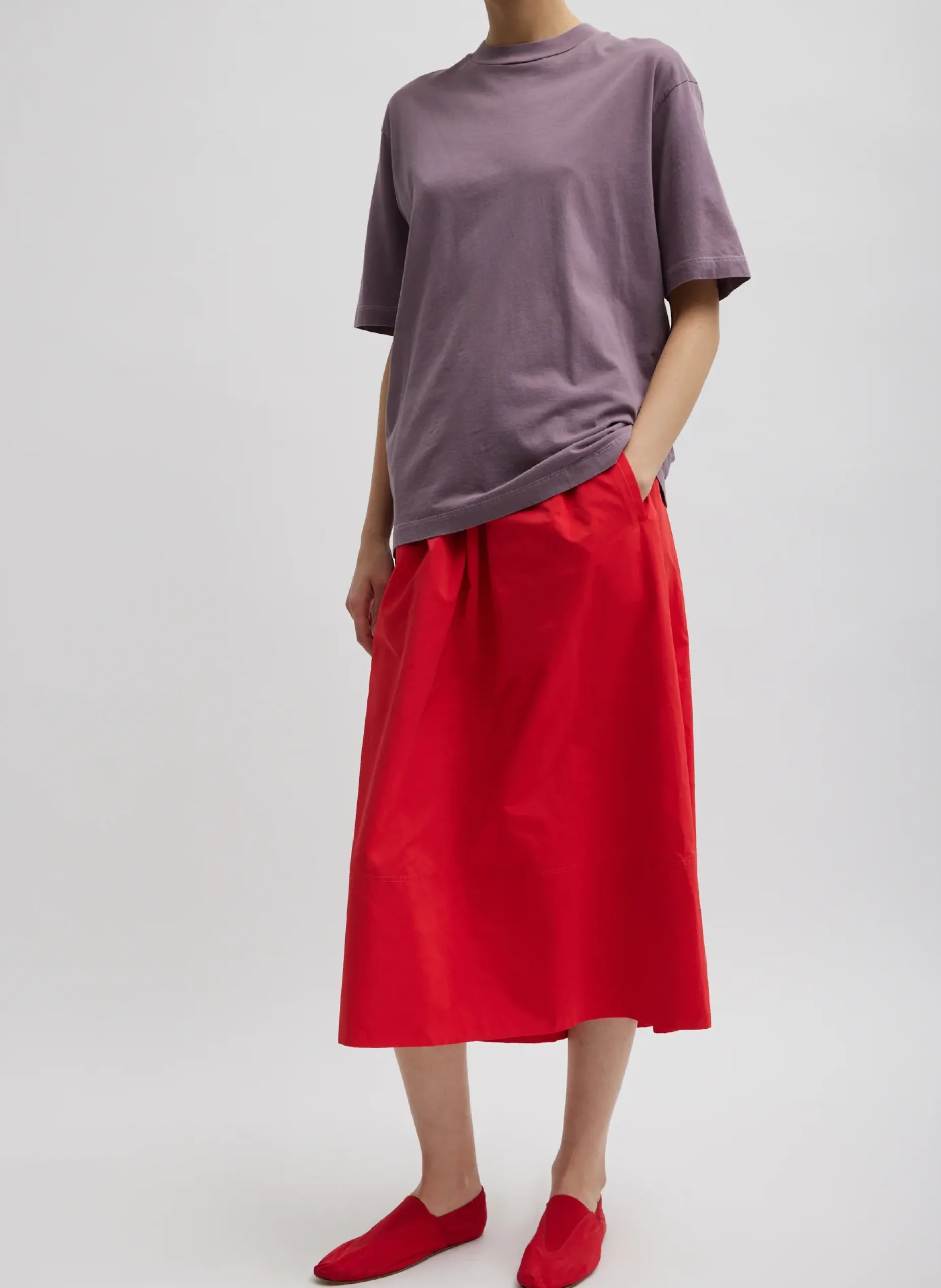 Tops|Fundamentals - WOFs>Tibi Mock Neck Unisex T-Shirt Plum-Ish