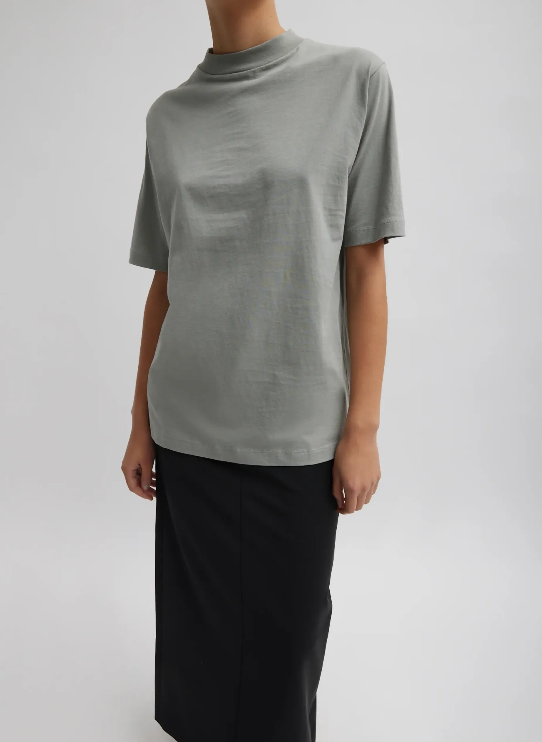 Tops|Fundamentals - WOFs>Tibi Mock Neck Unisex T-Shirt Pumice Grey