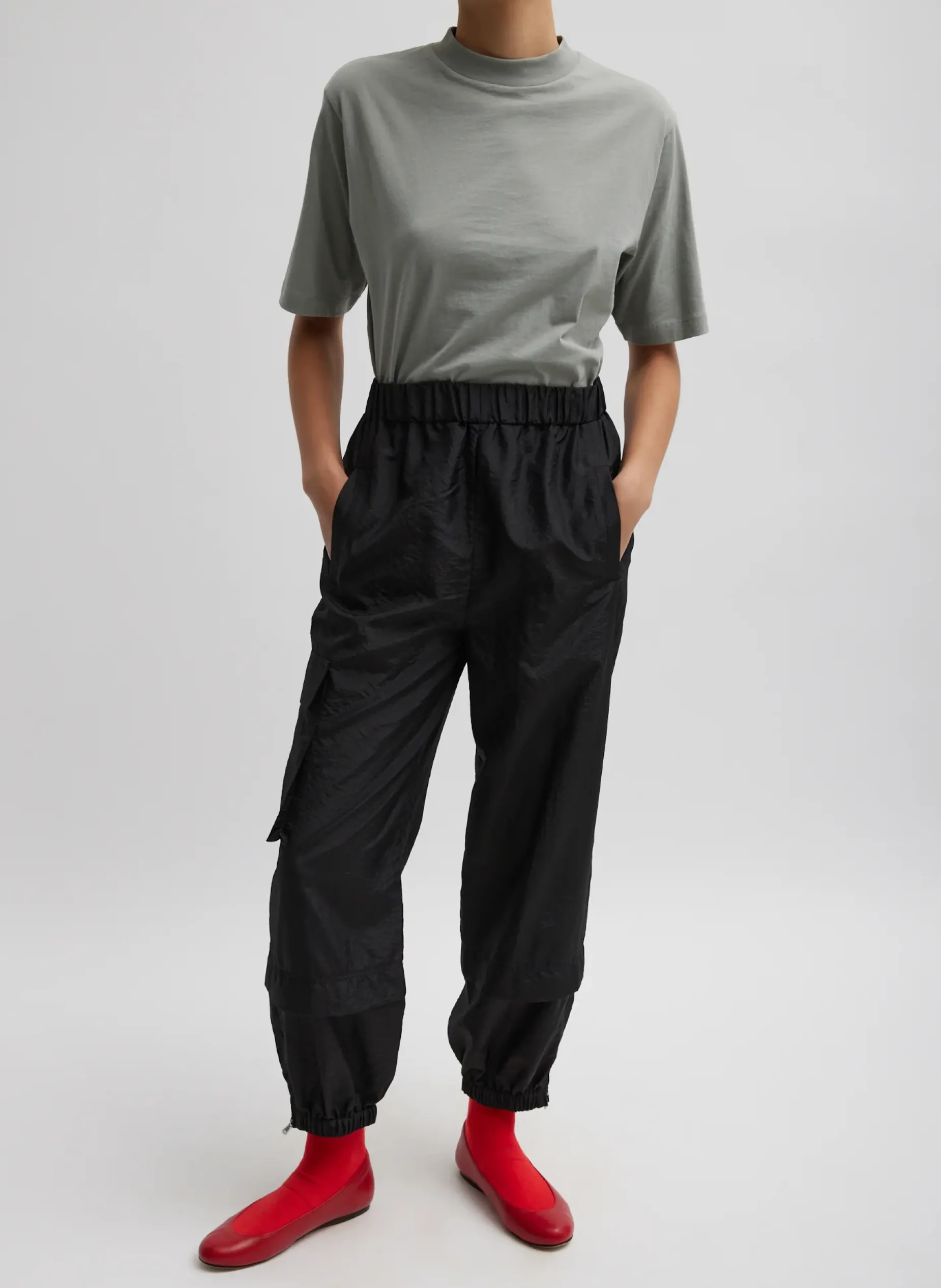 Tops|Fundamentals - WOFs>Tibi Mock Neck Unisex T-Shirt Pumice Grey