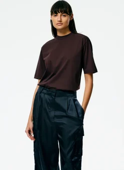 Tops|Fundamentals - WOFs>Tibi Mock Neck Unisex T-Shirt Brown