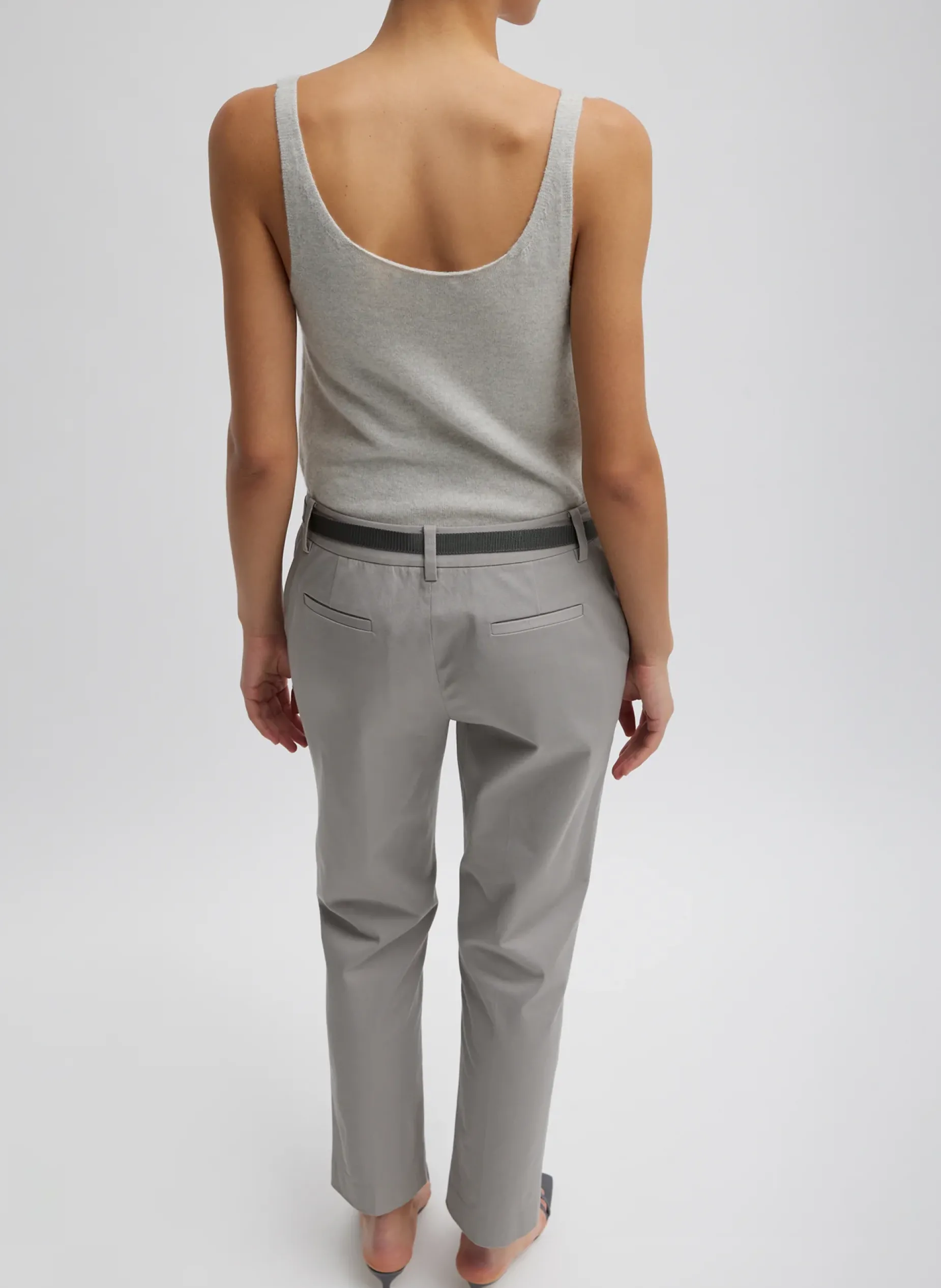 Suits|Pants & Shorts>Tibi Oliver Cotton Stretch Tricotine Lennon Ankle Pant Grey Moon