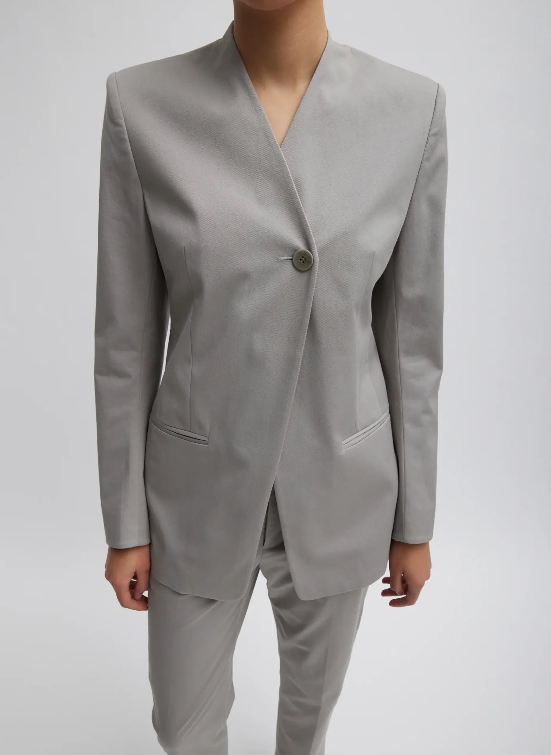 Suits|Jackets & Outerwear>Tibi Oliver Cotton Stretch Tricotine Sculpted Blazer Grey Moon